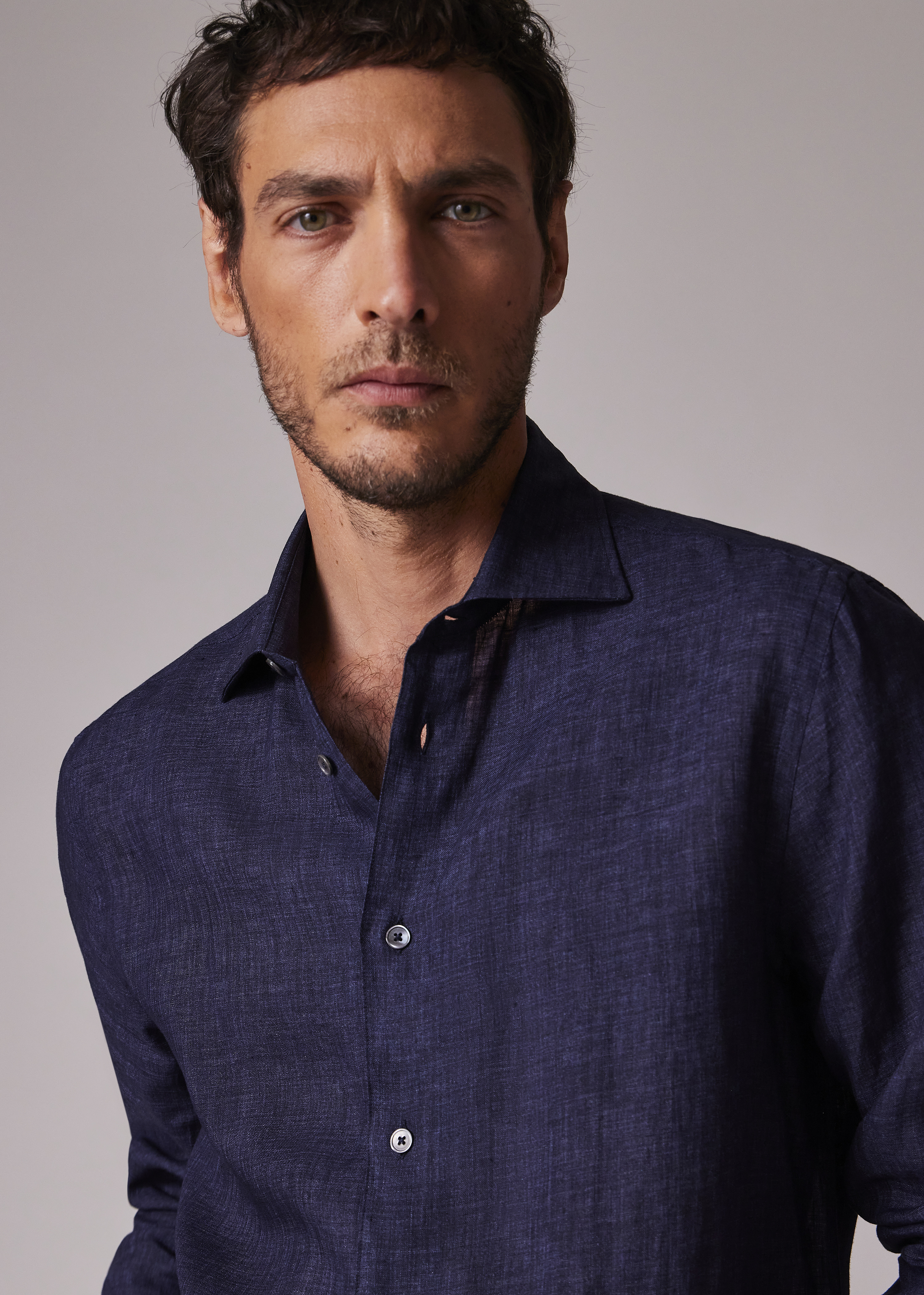 Slim-Fit Navy Linen Shirt - 3