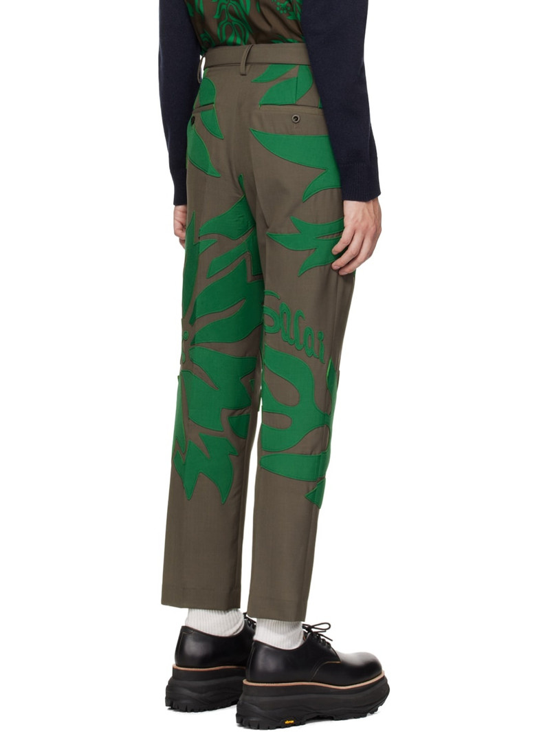 Taupe & Green Floral Appliqué Trousers 3