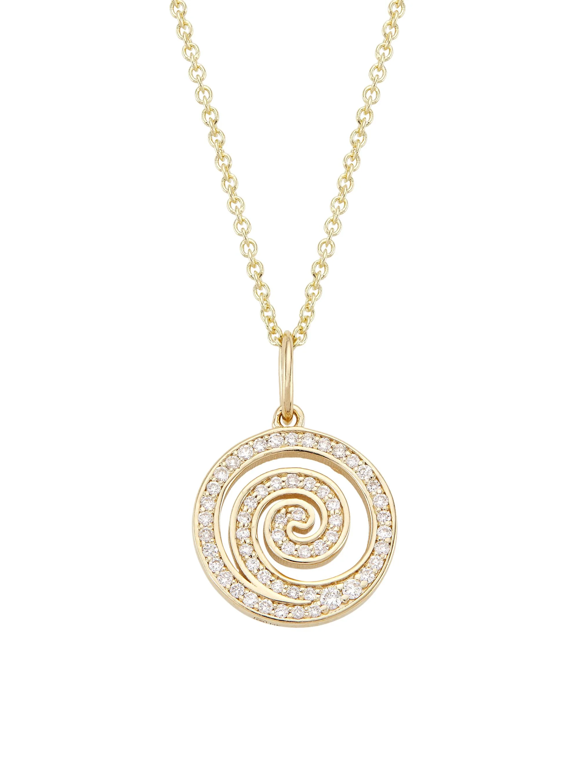 Women's 14K Yellow Gold & Diamond Spiral Pendant Necklace - 1
