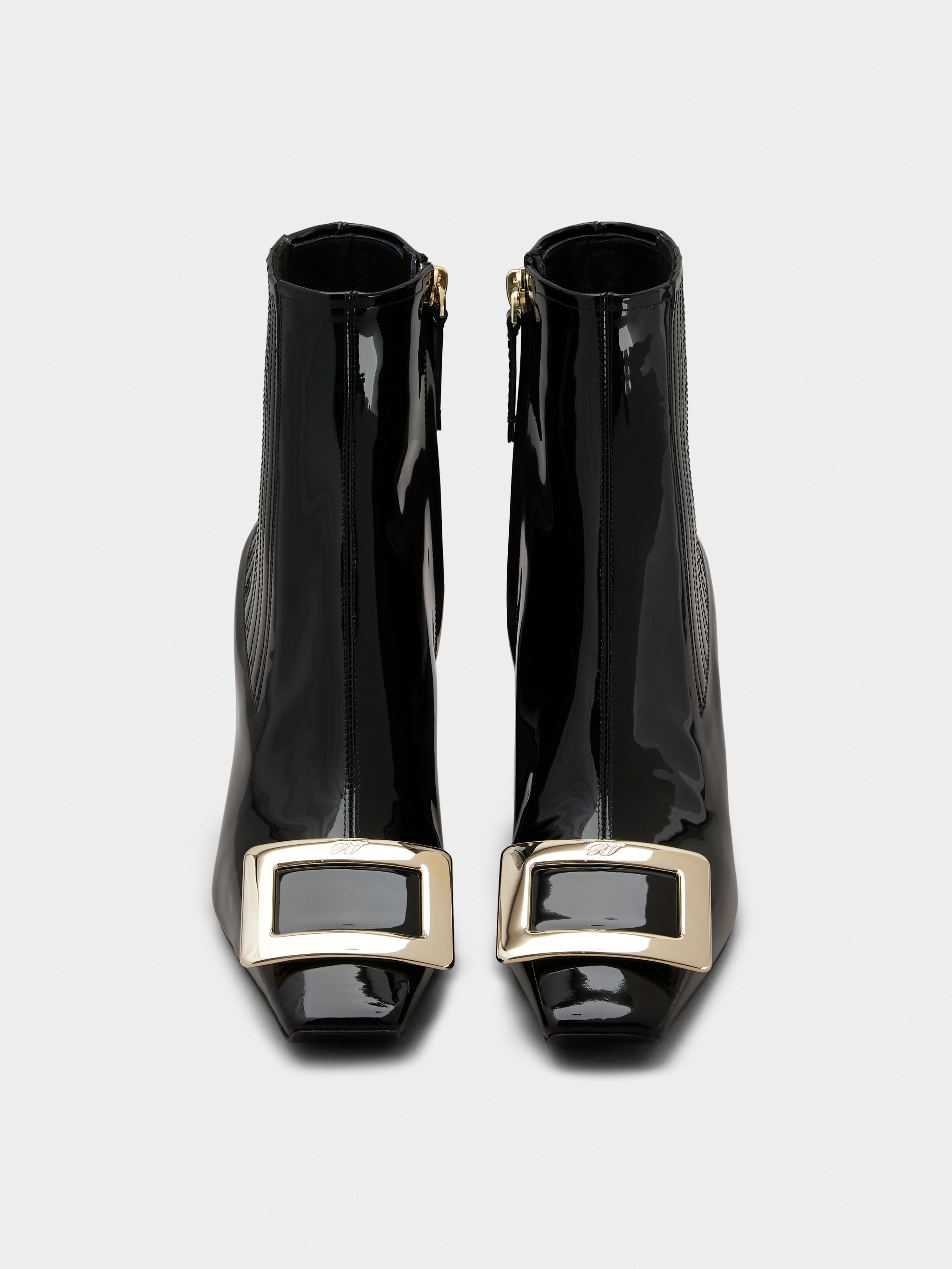 Belle Vivier Metal Buckle Chelsea Ankle Boots in Patent Leather - 7
