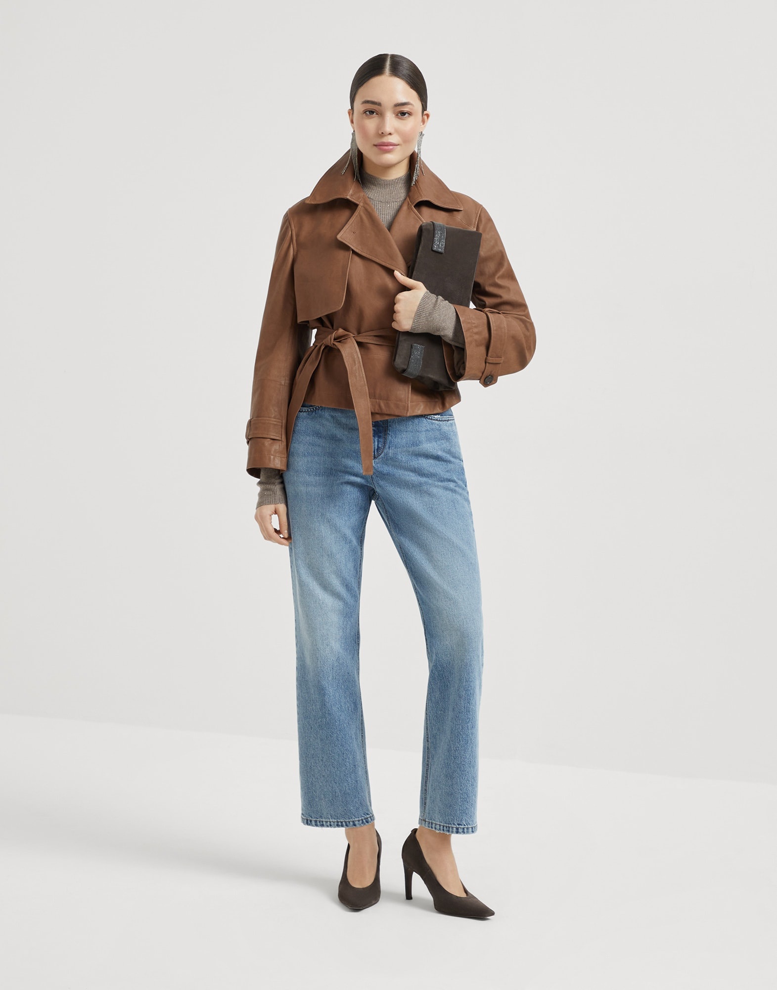 Authentic denim retro five-pocket trousers with monili - 4