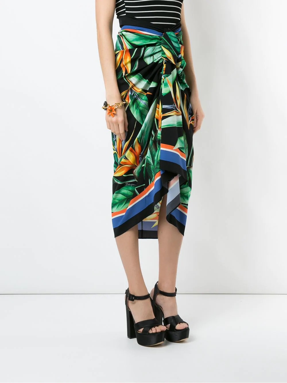 leaf-print draped skirt - 3