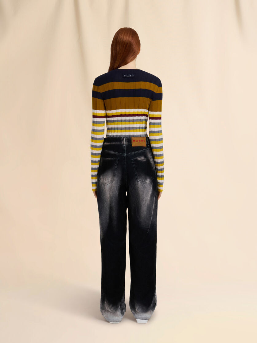 BLACK FLOCKED DENIM JEANS - 3
