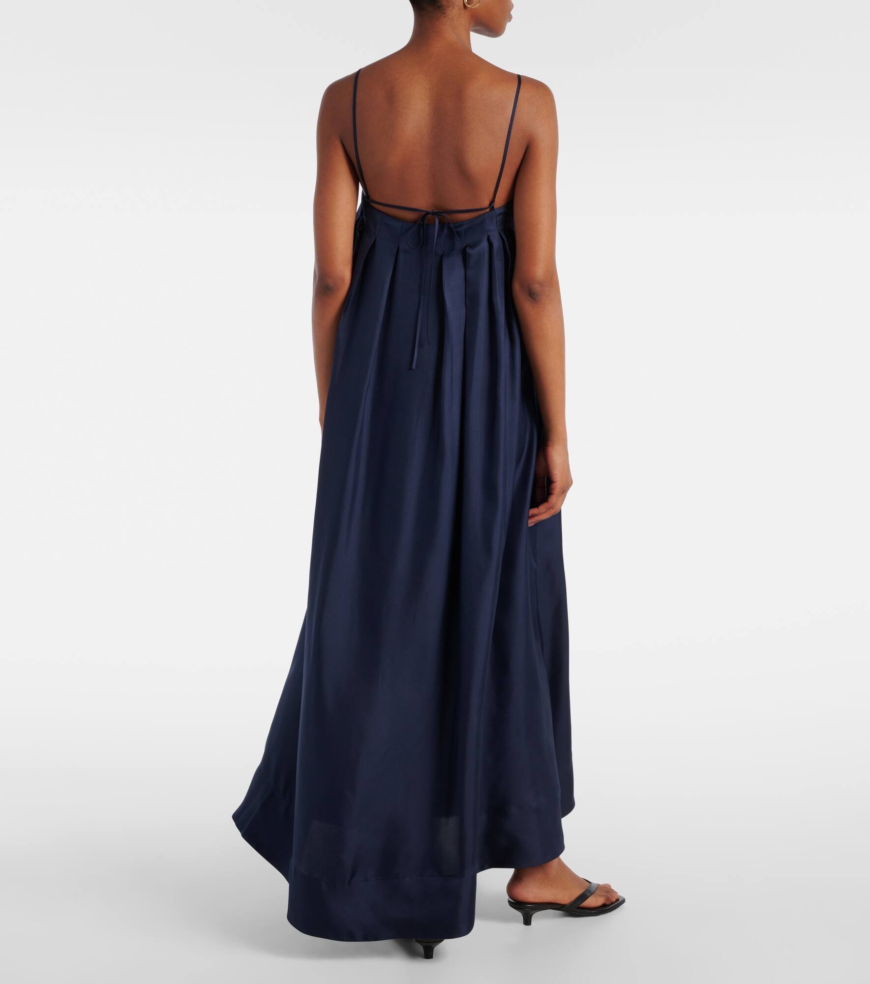 Heather pleated silk twill maxi dress - 3