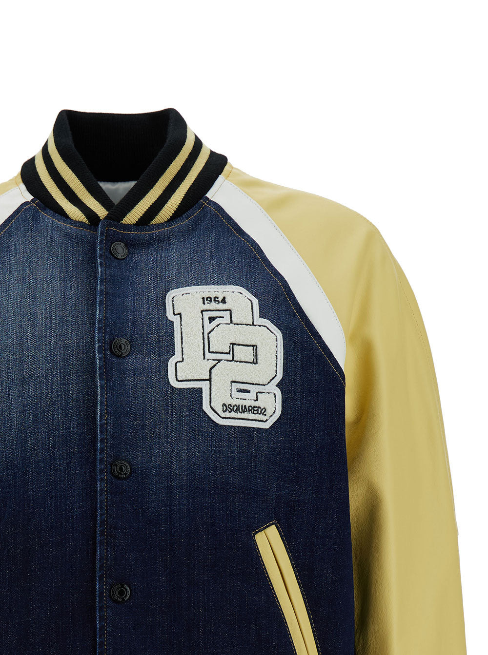 Dsquared2 Men 'College' Yellow And Blue Varsity Jacket With Logo Patch And Contrasting Sleeves In St - 3