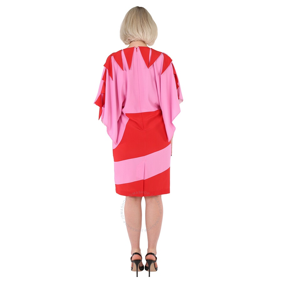 Burberry Ladies Primrose Pink Geometric Print Silk Crepe De Chine Cape Sleeve Dress - 6