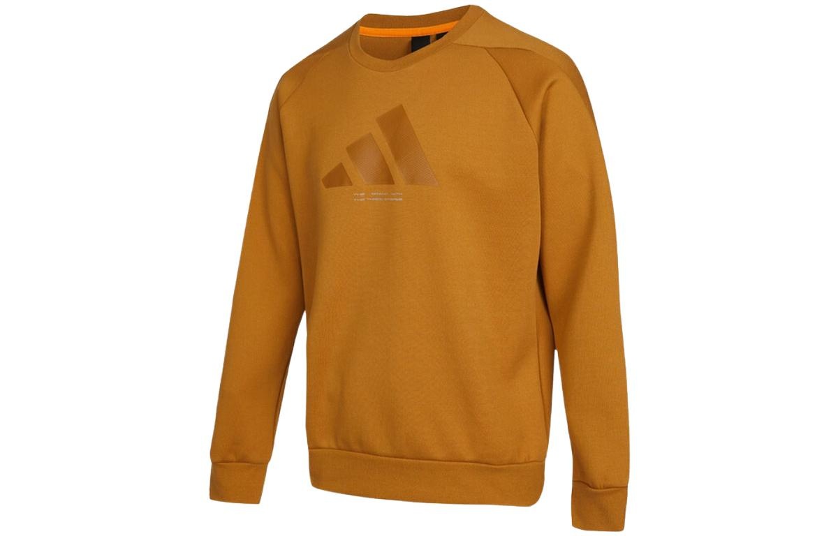 Men's adidas Th Logo Swt Large Logo Round Neck Sports Pullover Brown HE9902 - 2