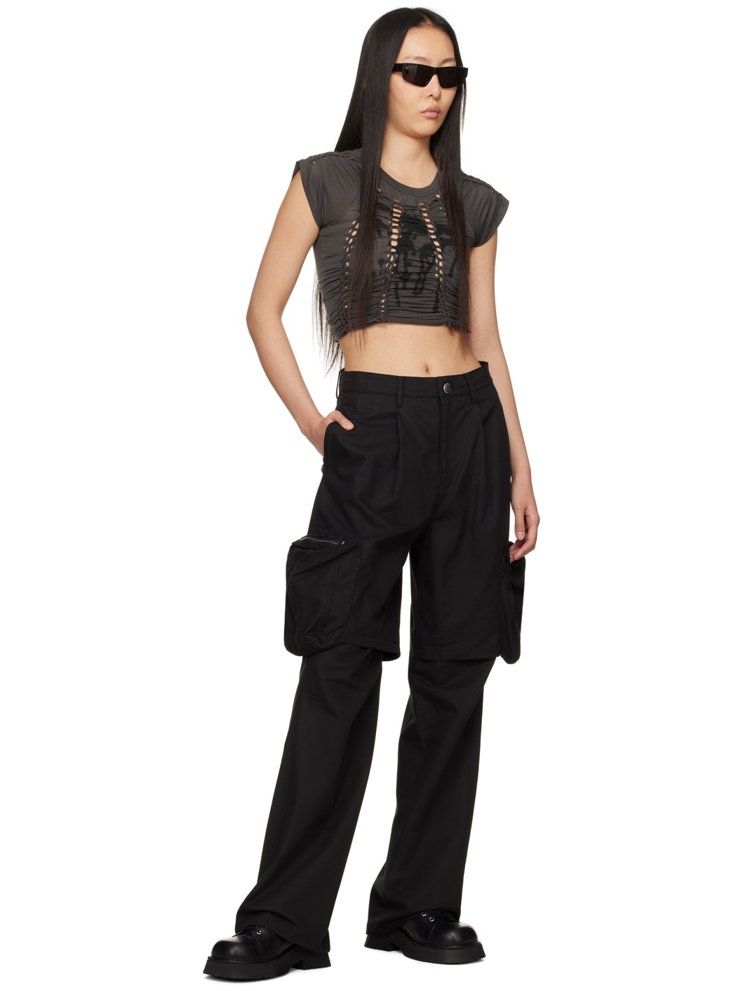Black Layered Cargo Pants - 4