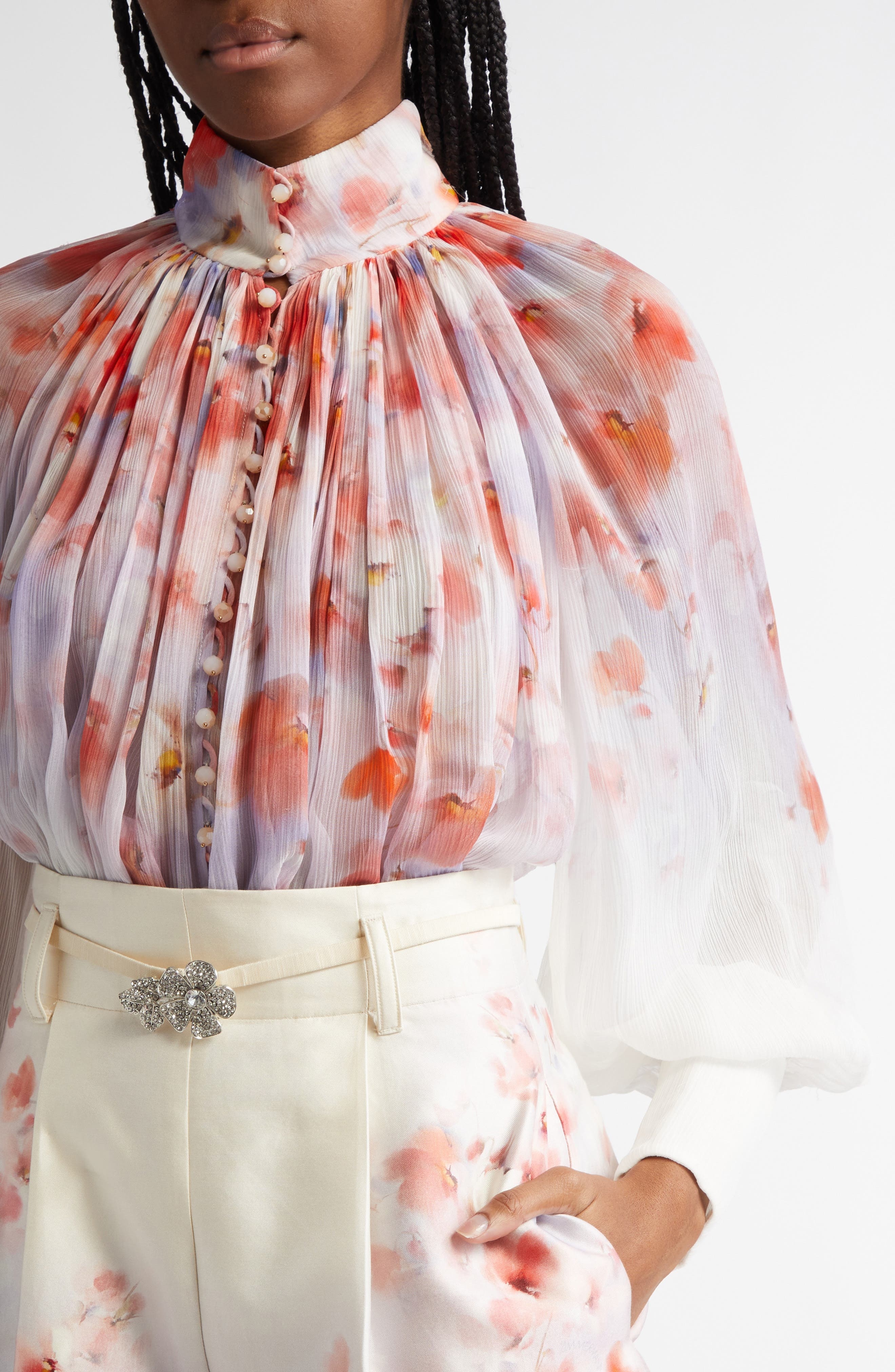 Zimmermann Crush Floral Print Gathered Top in Scarlet Floral at Nordstrom - 5
