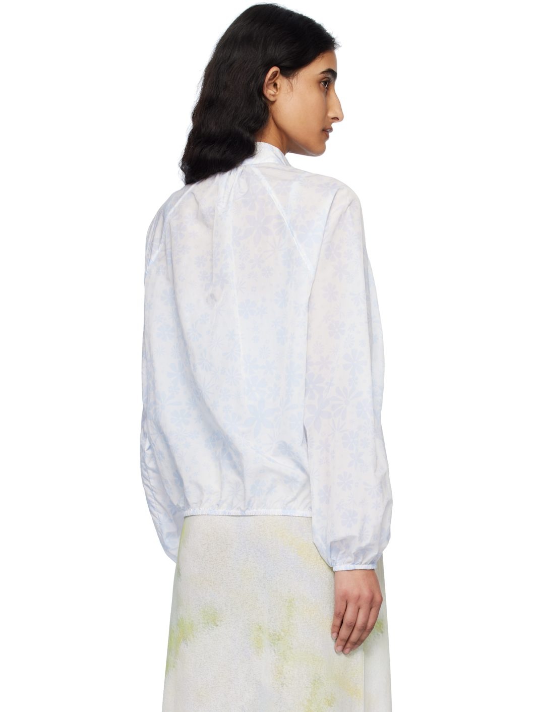 White & Blue Flower Sheer Windbreaker Jacket - 3
