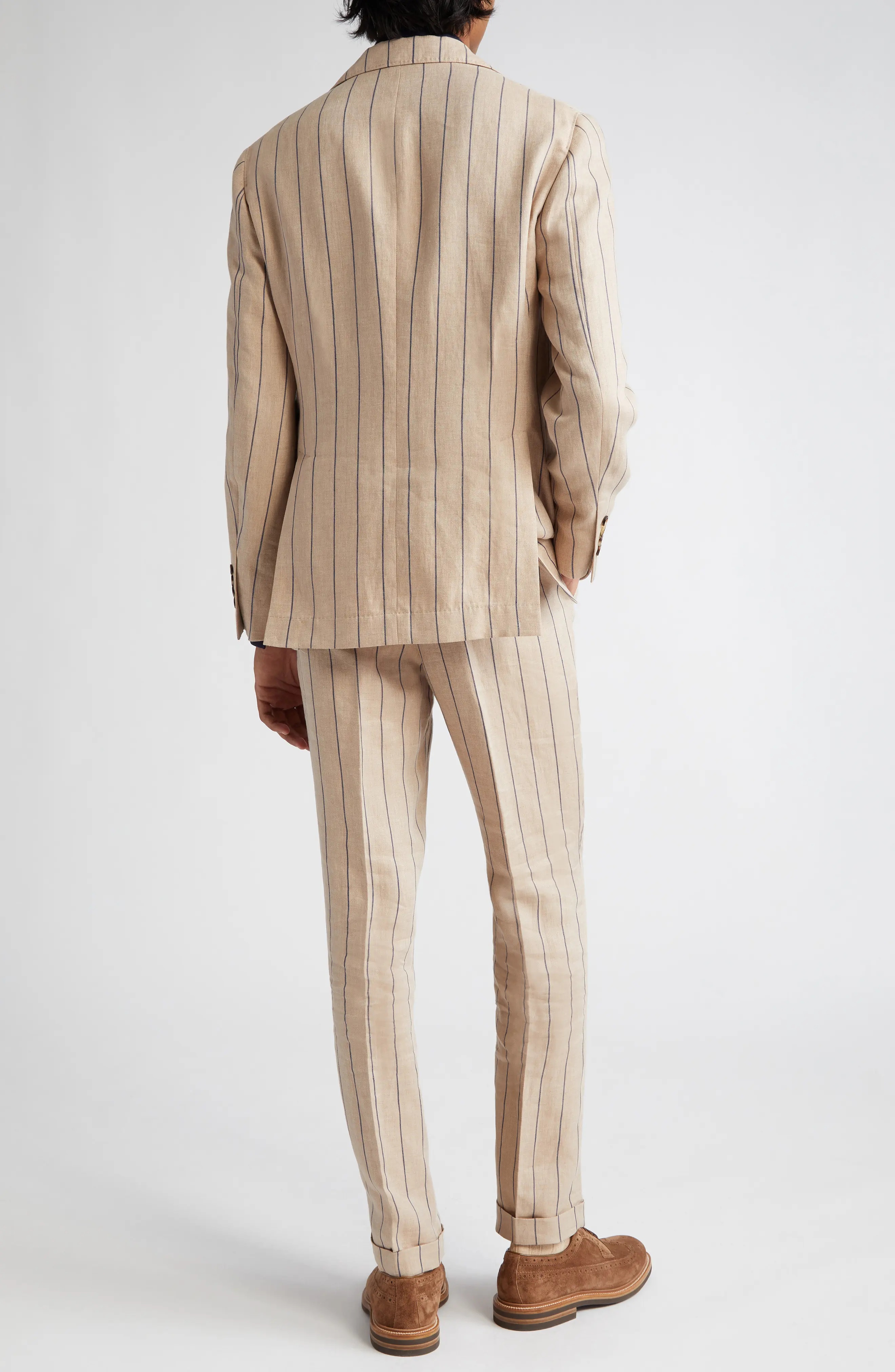 Brunello Cucinelli Pinstripe Three-Button Linen Suit