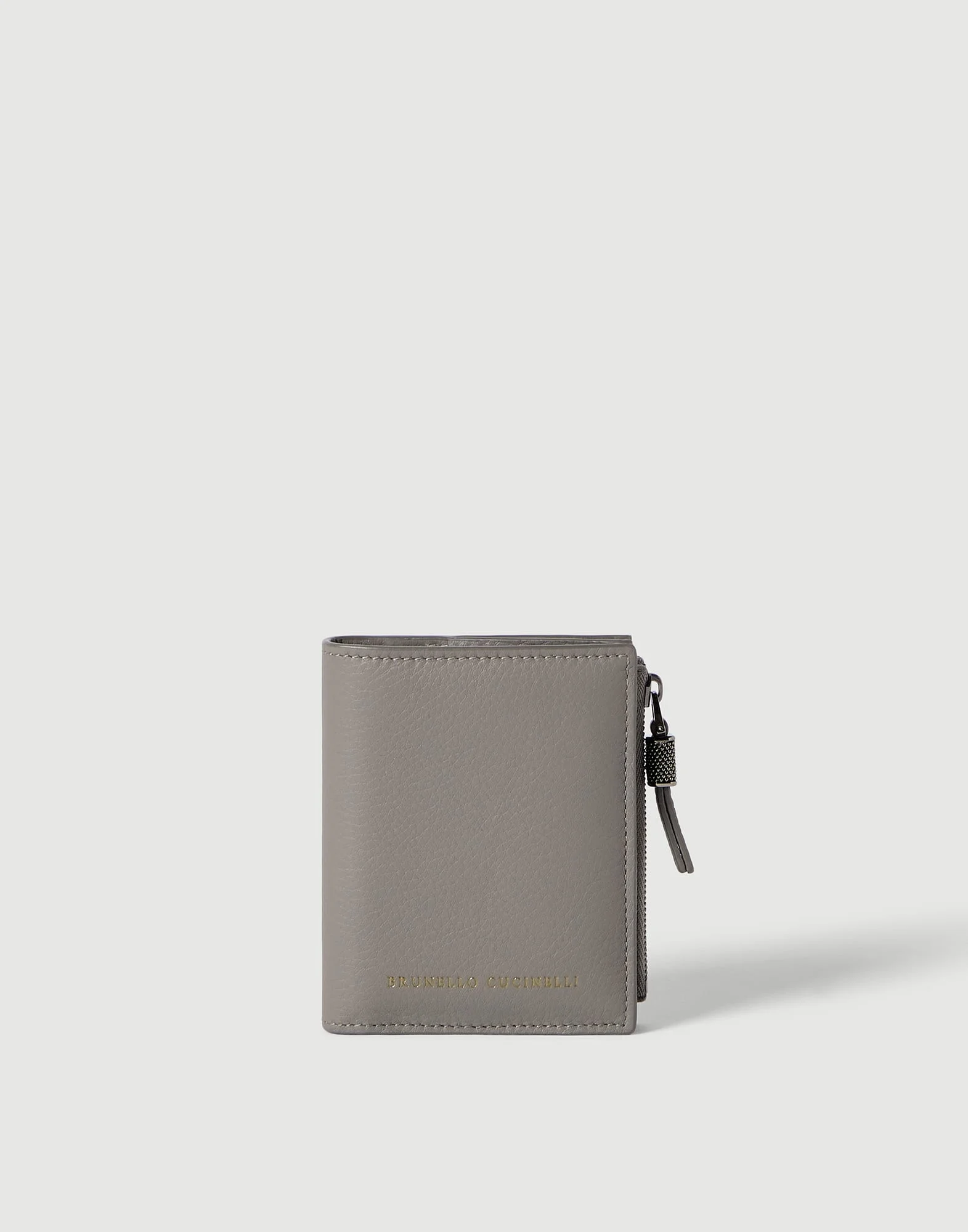 Grained calfskin compact wallet with shiny zipper pull - 1
