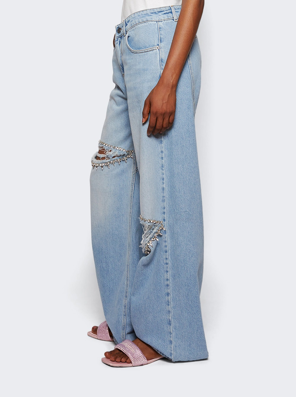 Distressed Crystal Relaxed Slit Jean Medium Blue - 3