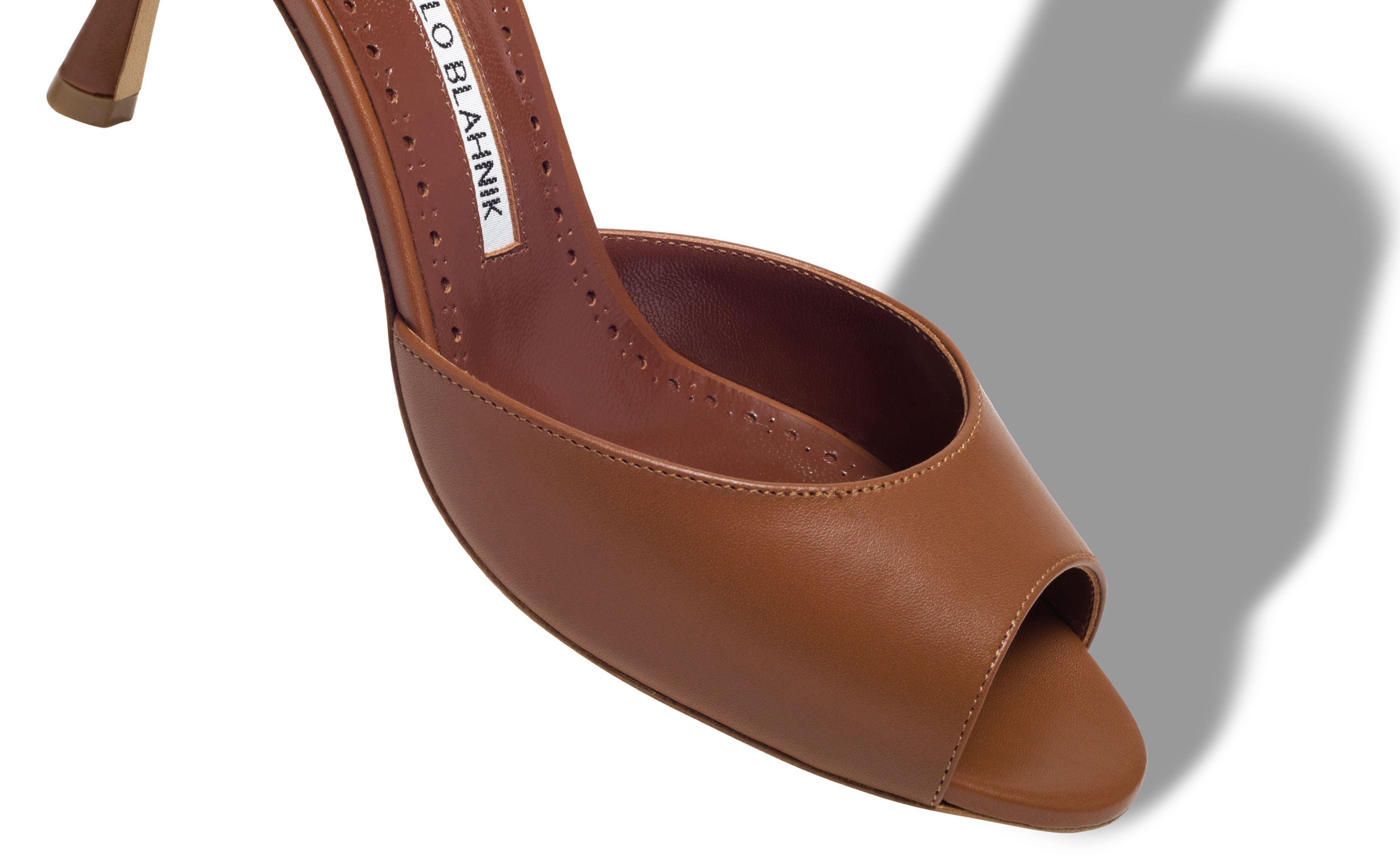 Brown Calf Leather Open Toe Mules - 4