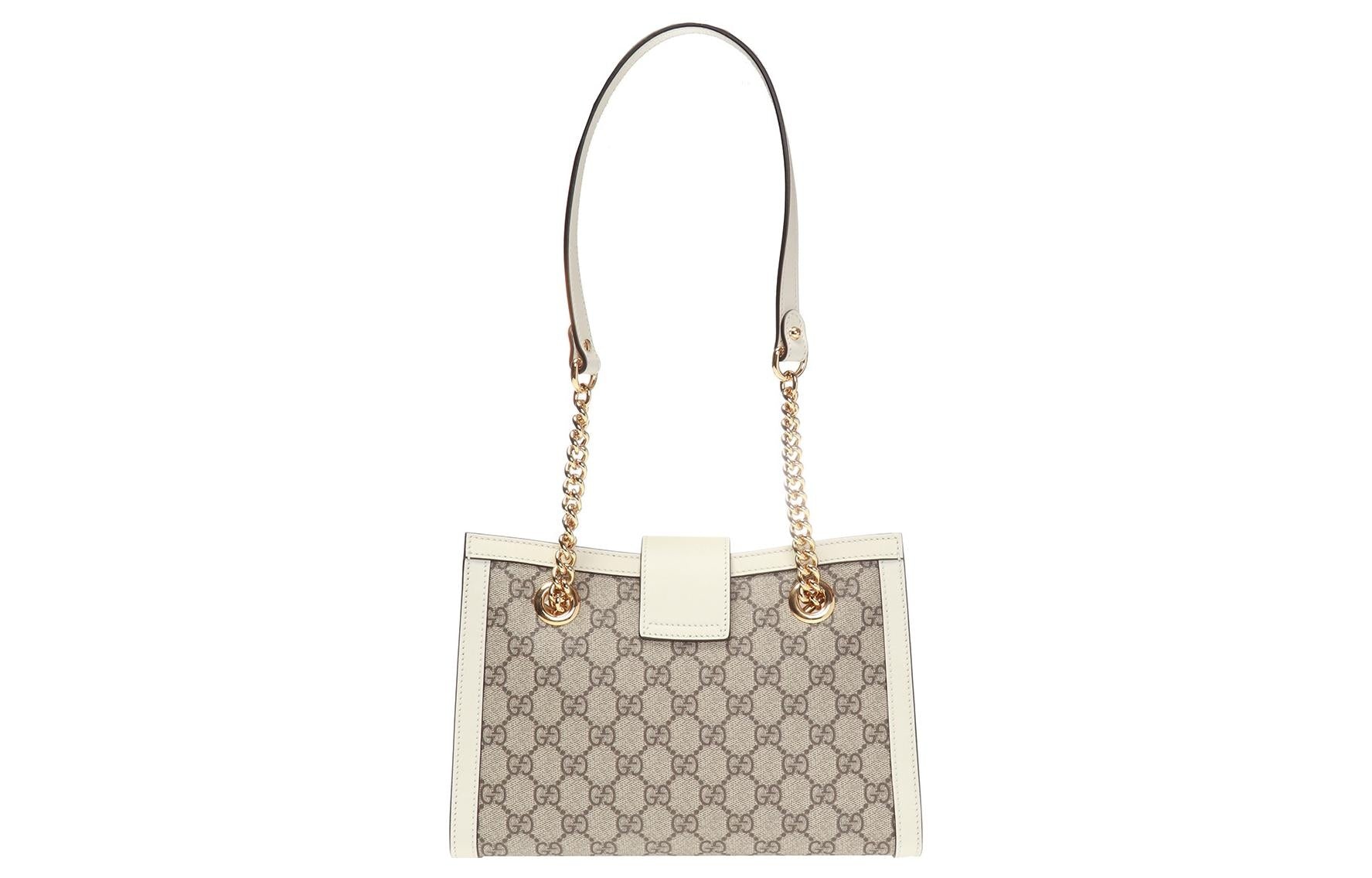(WMNS) Gucci Padlock Metallic Logo Canvas Chain handbag Small / White 498156-KHNKG-9761 - 3