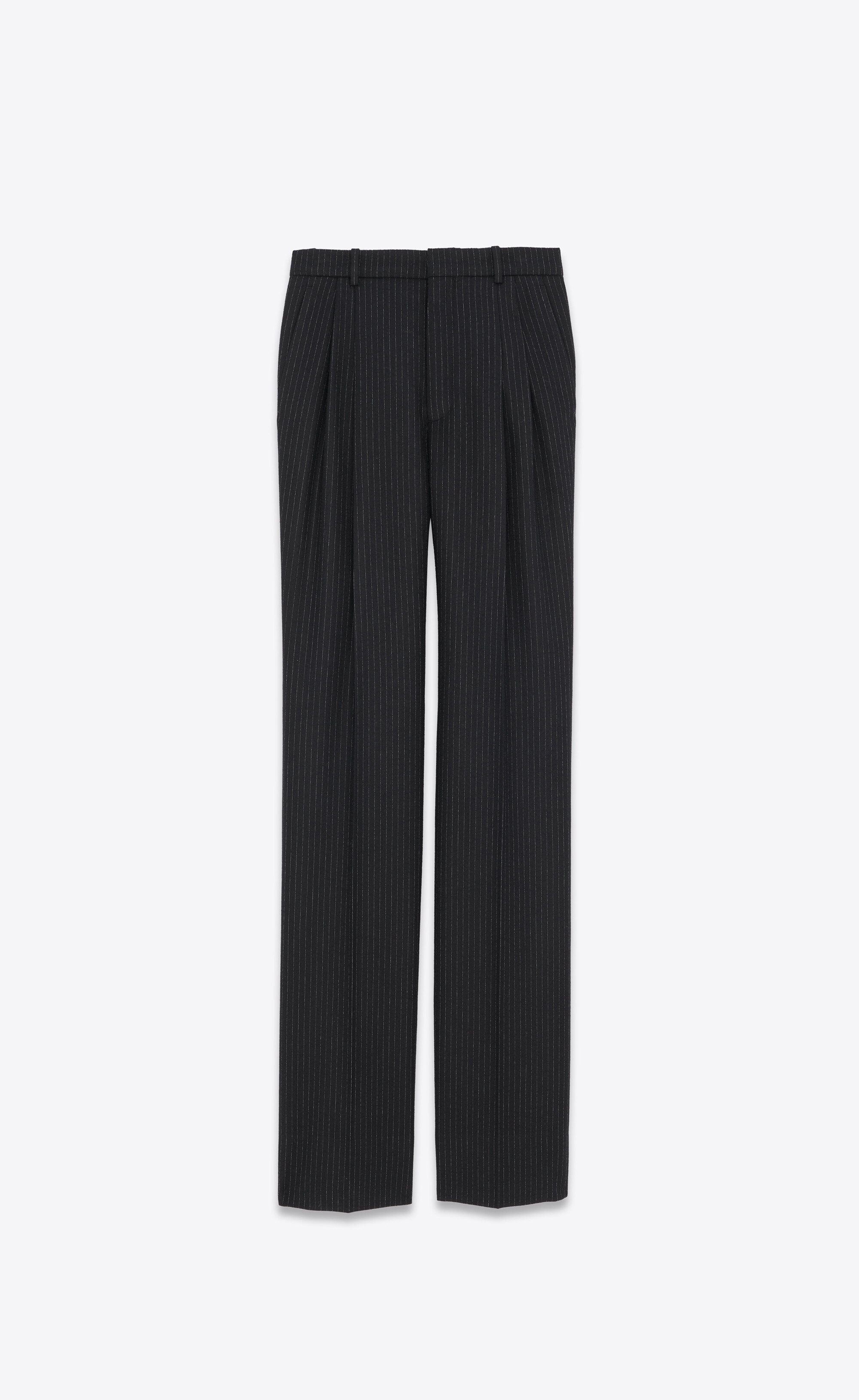 high-waisted pants in striped wool flannel - 1