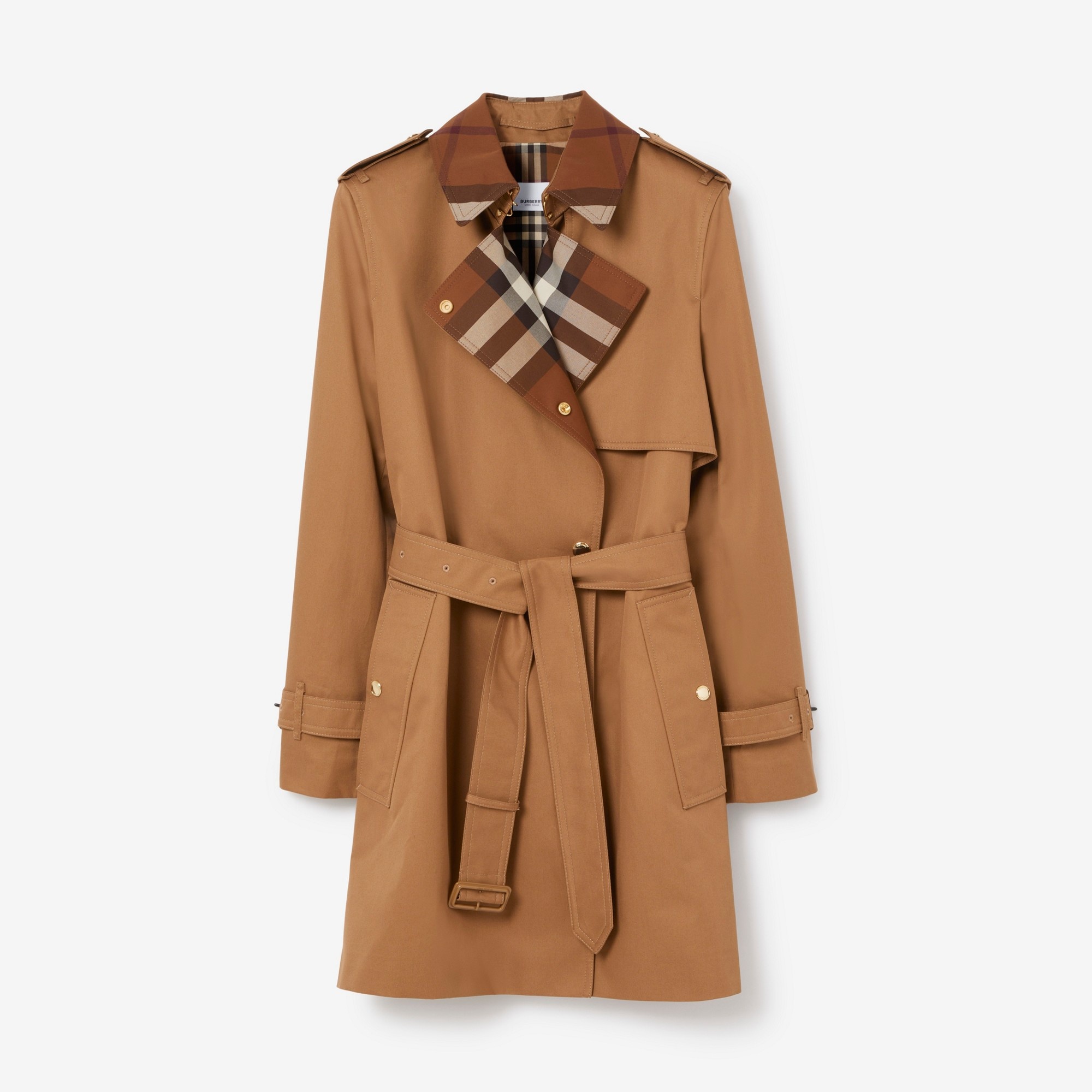 Check Panel Cotton Gabardine Trench Coat - 1