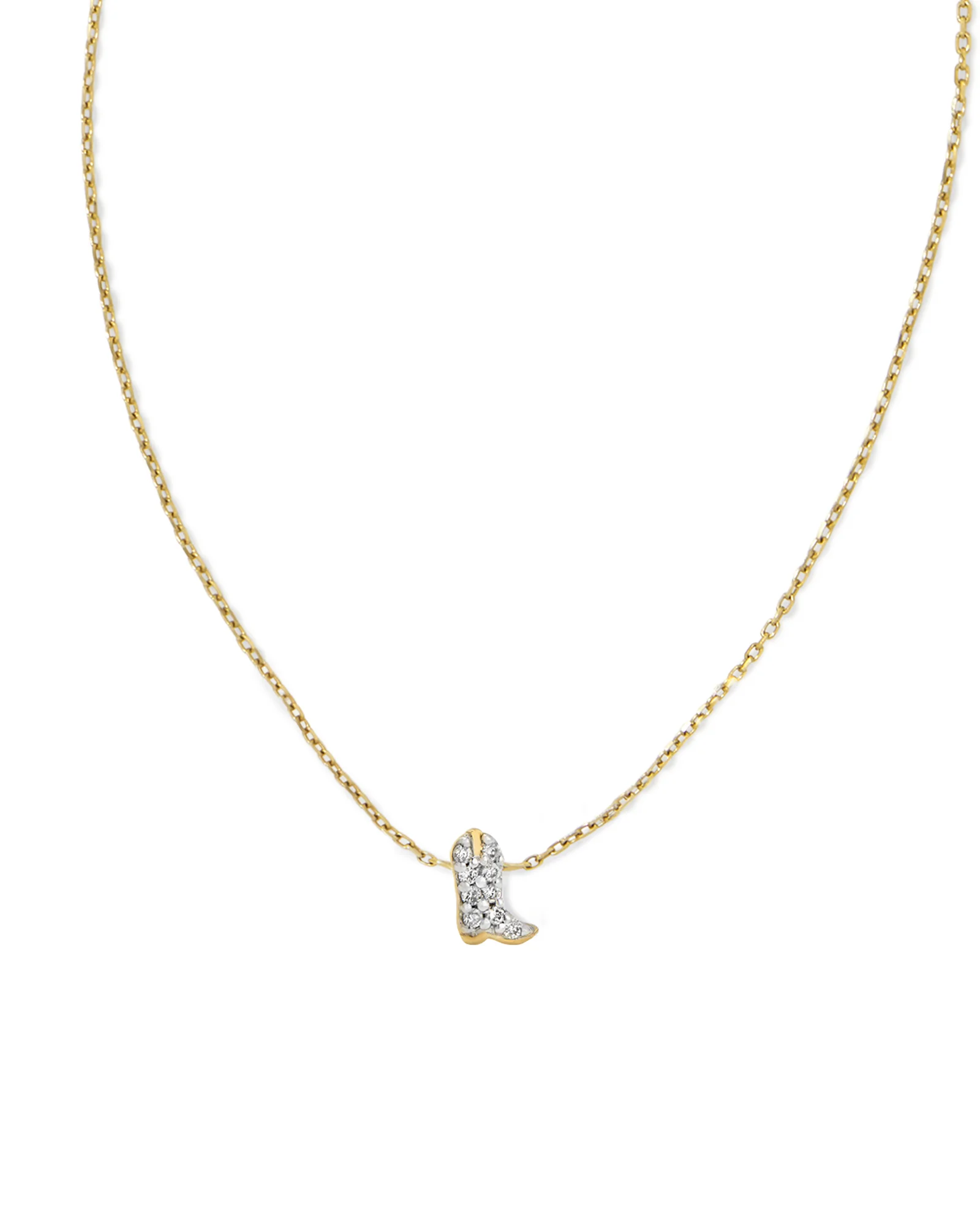 Tiny Cowboy Boot 14k Yellow Gold Pendant Necklace in White Diamond - 1