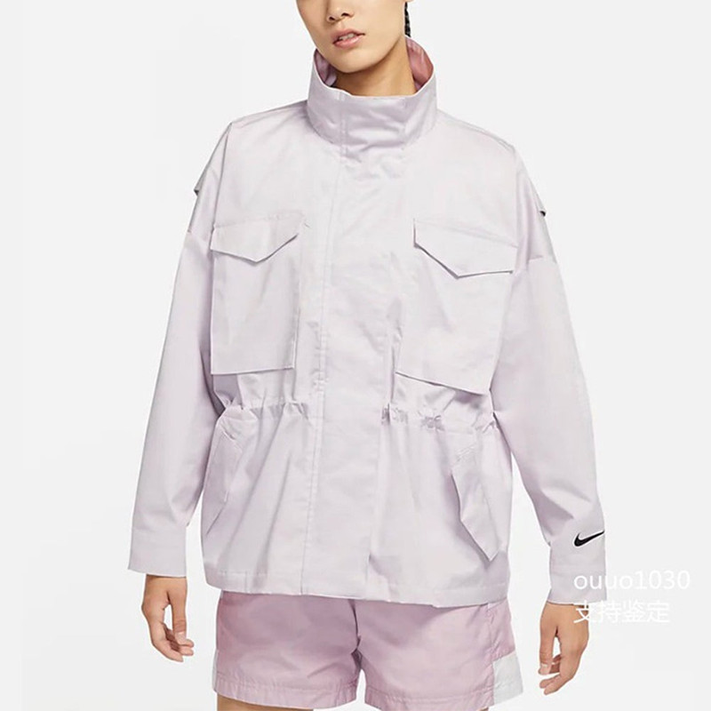 Nike (WMNS) Nike Sw Collection Essentials M65 Casual Solid Color Stand Collar Sports Light Grey Jacket DD outlook