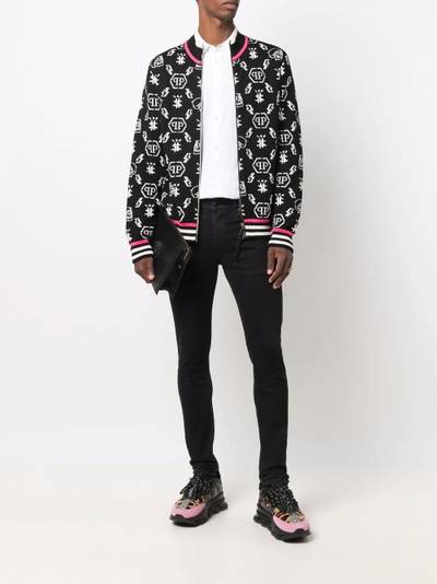 PHILIPP PLEIN intarsia-logo zip-up sweatshirt outlook