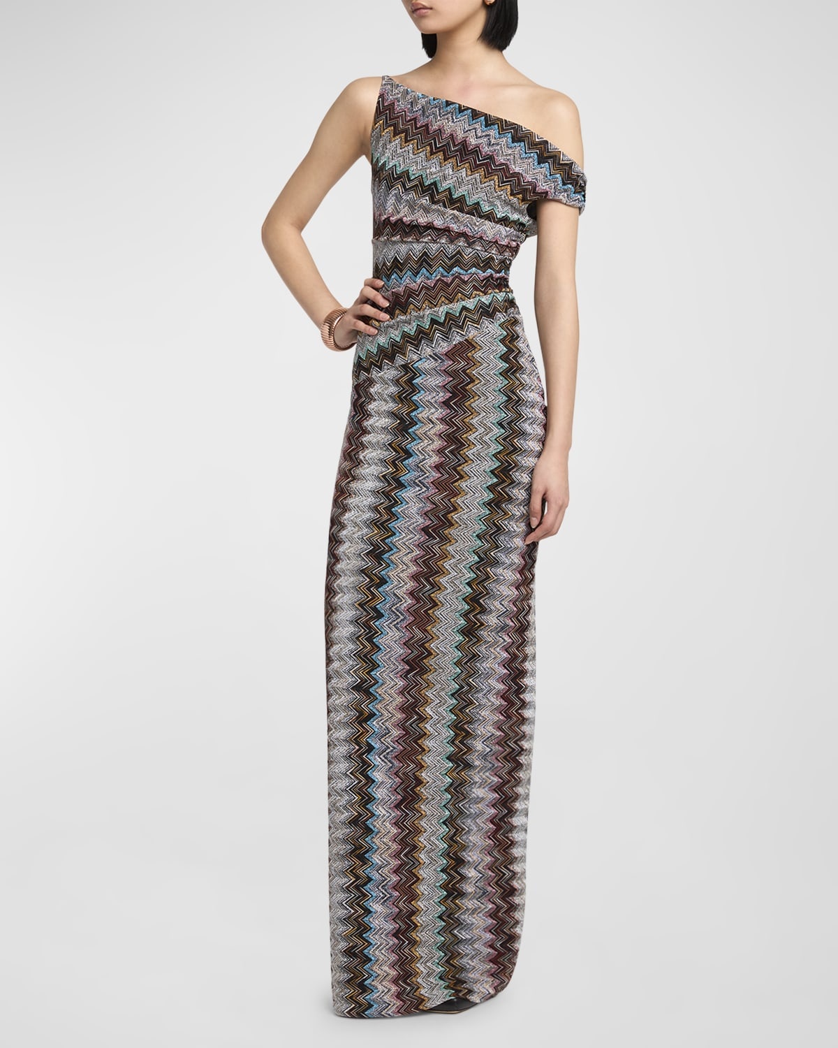 Raschel Multicolor Striped Lame Off-The-Shoulder Maxi Dress - 3