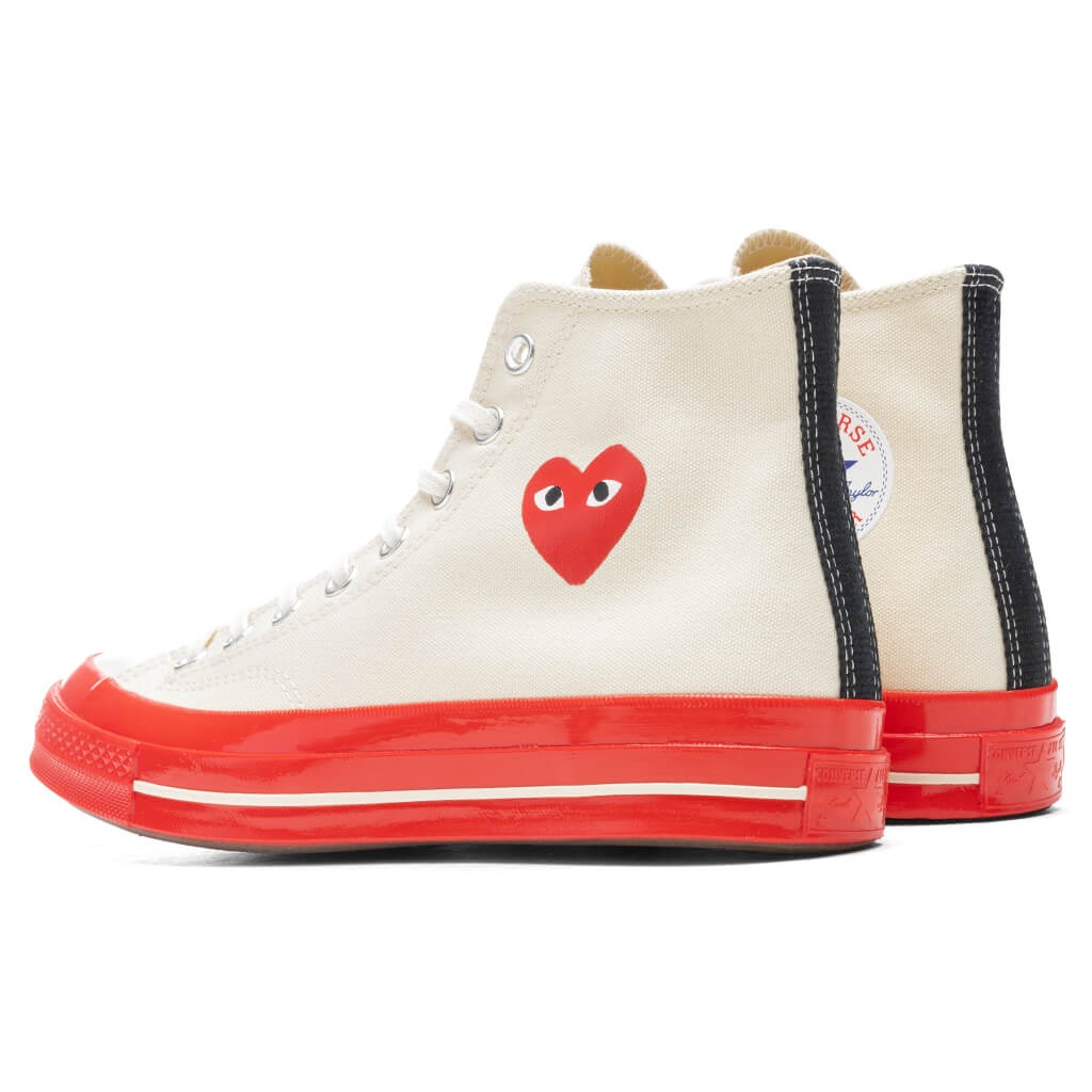 CONVERSE X COMME DES GARCONS PLAY ALL STAR CHUCK '70 HI RED SOLE - WHITE - 3