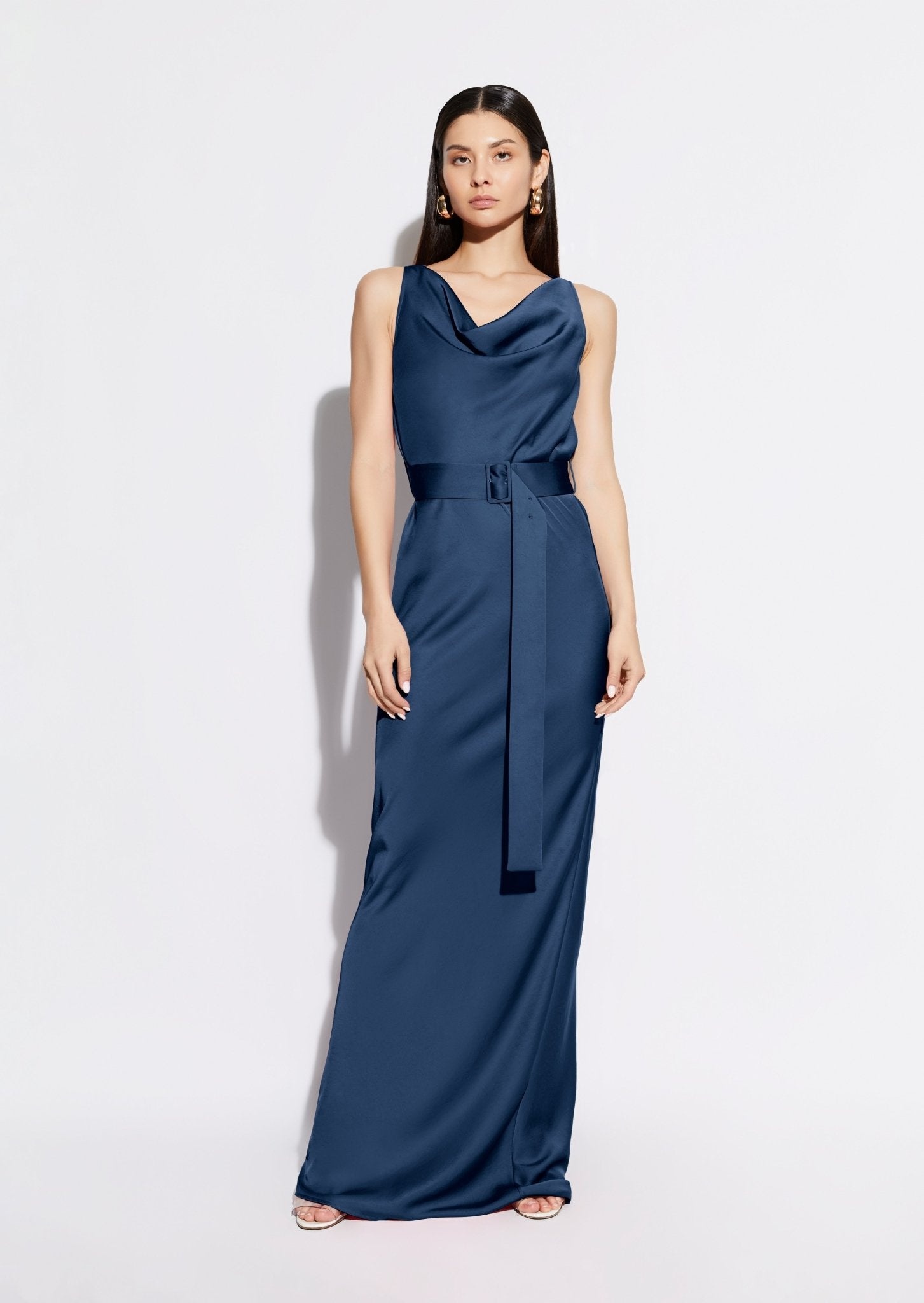 Satin Bias Belted Gown - 3