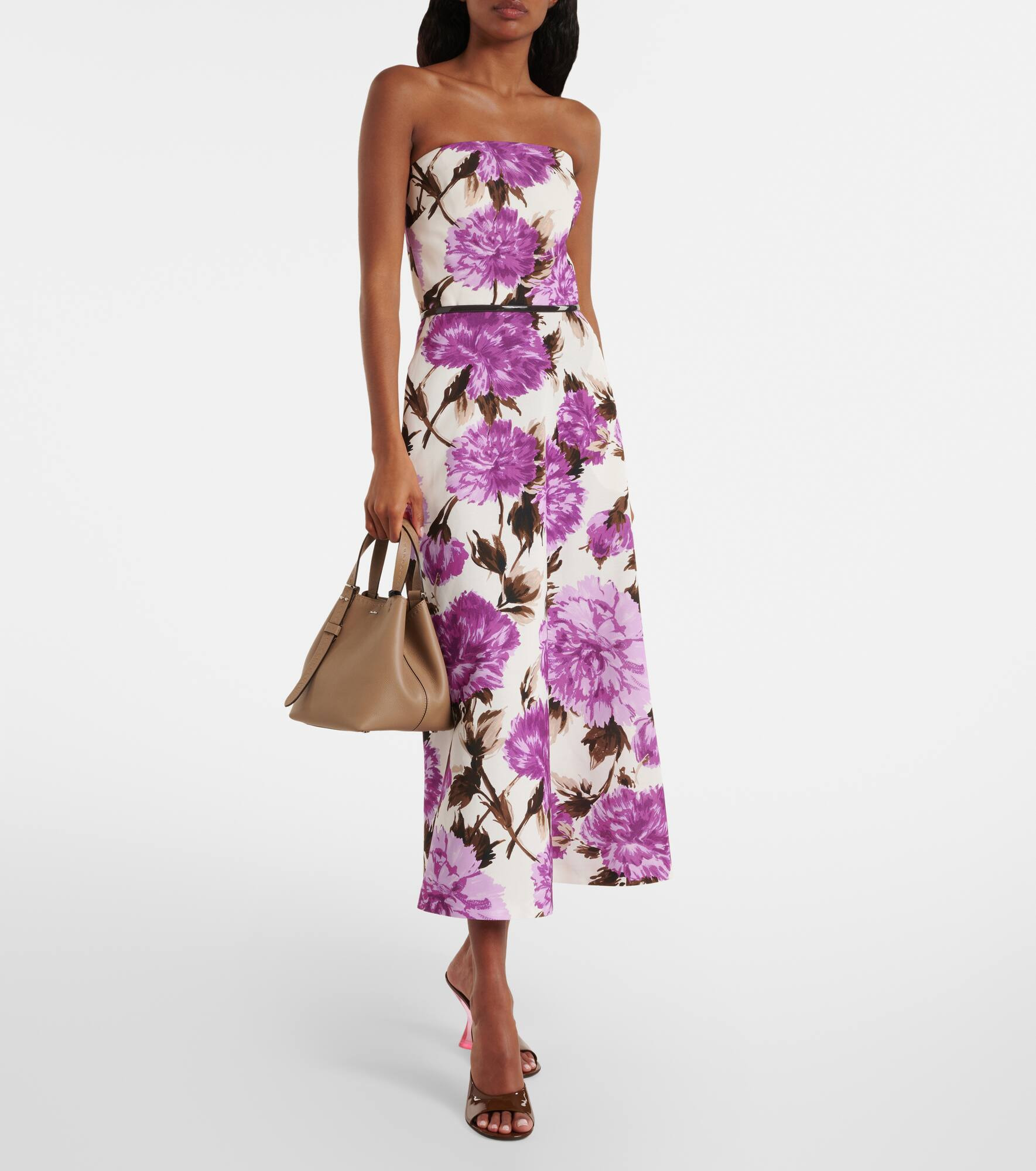 Floral cotton-blend faillé midi dress - 2