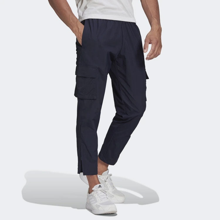 Men's adidas Solid Color Logo Cargo Pocket Casual Sports Pants/Trousers/Joggers Blue HE1860 - 4