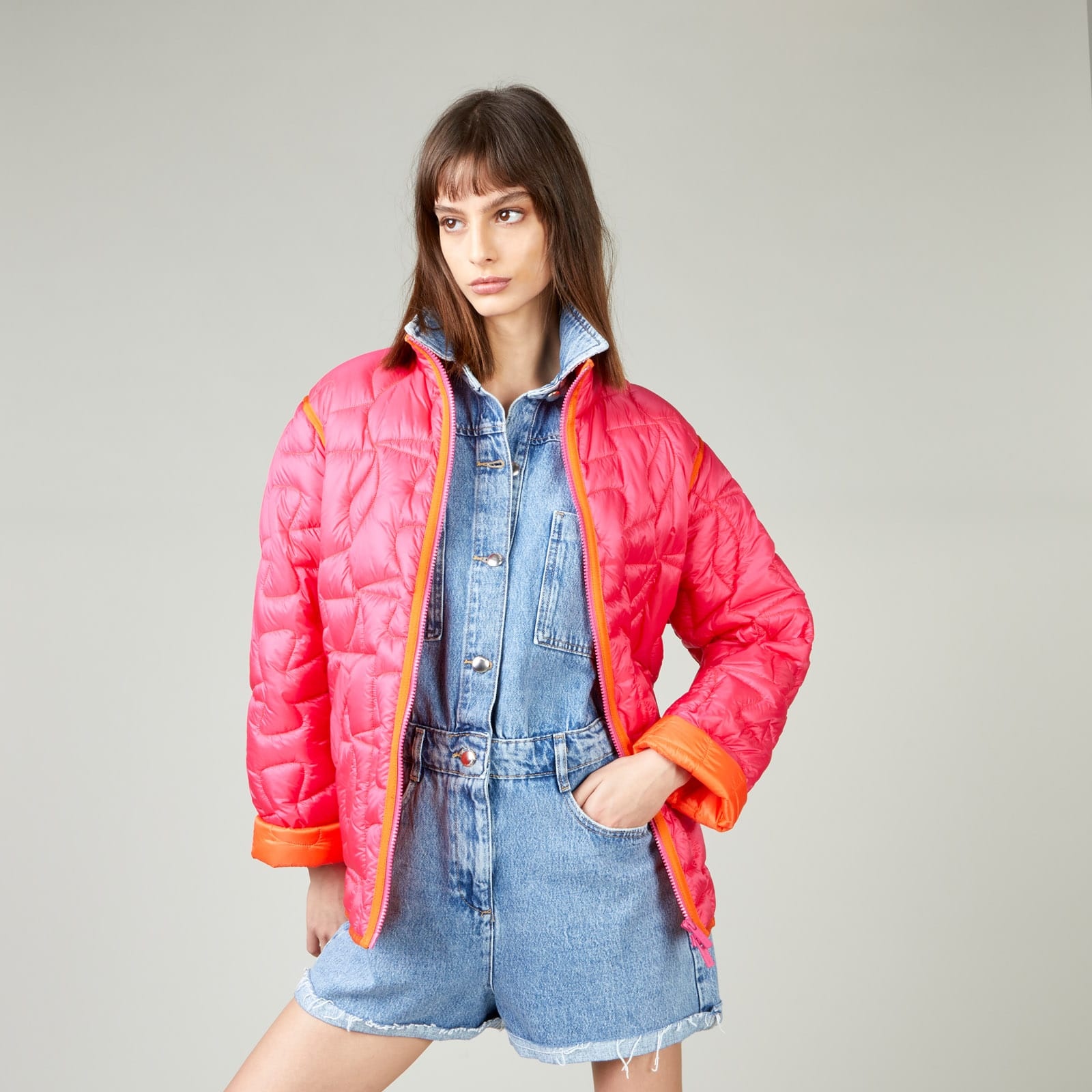 Quilted Bomber Jacket Red Orange - 5