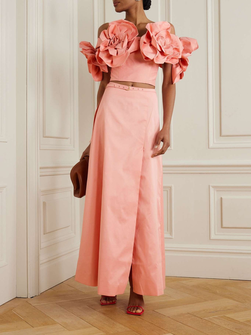 Aje. Etta appliquéd off-the-shoulder taffeta cropped top Coral outlook