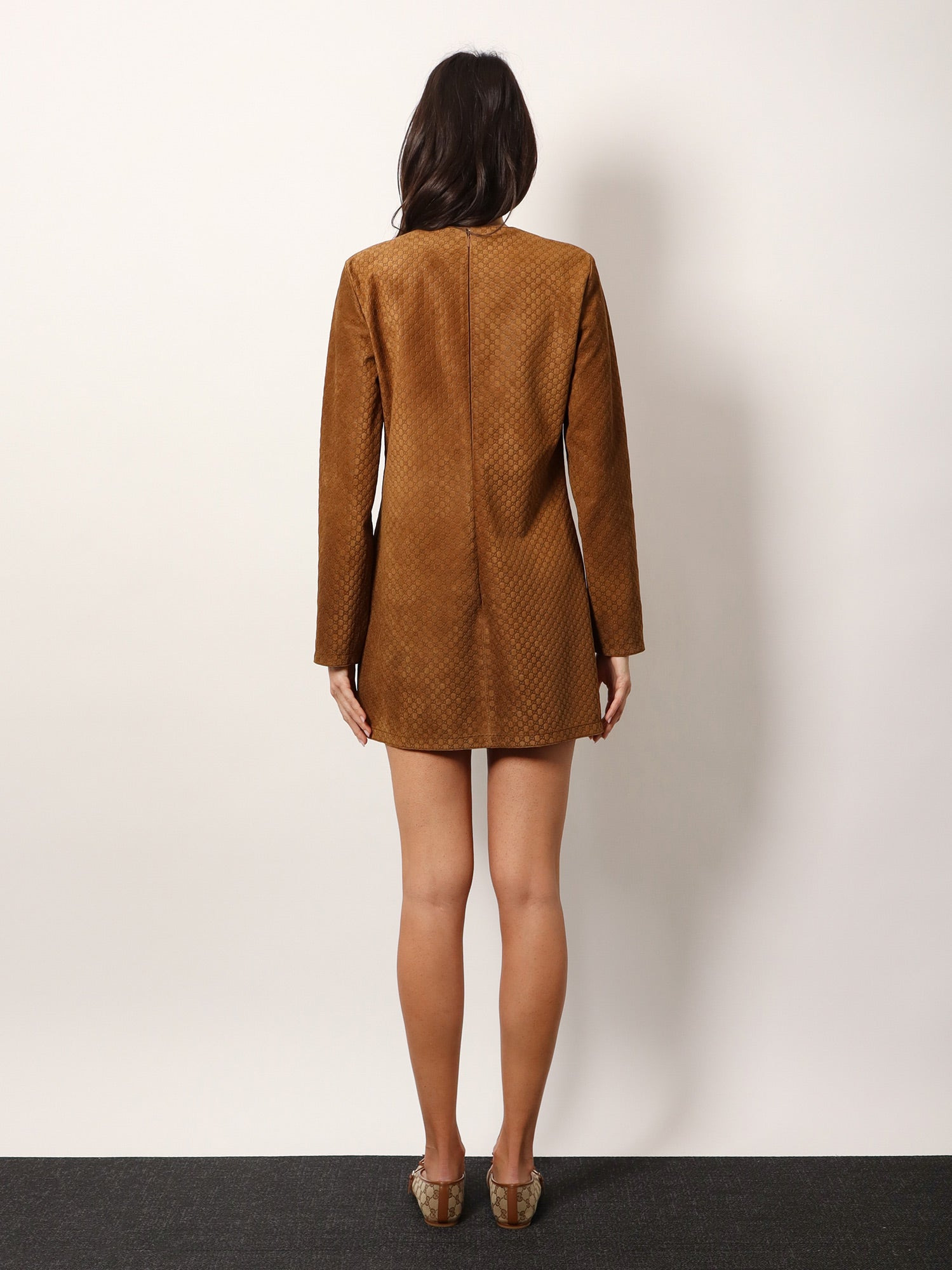 Suede Short Dress With All-Over Gg Logo - 3