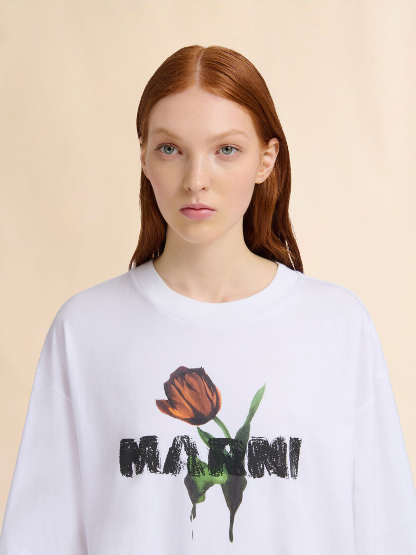 WHITE COTTON T-SHIRT WITH TULIP PRINT - 4