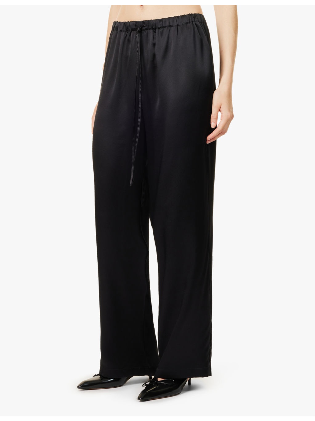 Olina drawstring relaxed-fit straight-leg silk-satin trousers - 3