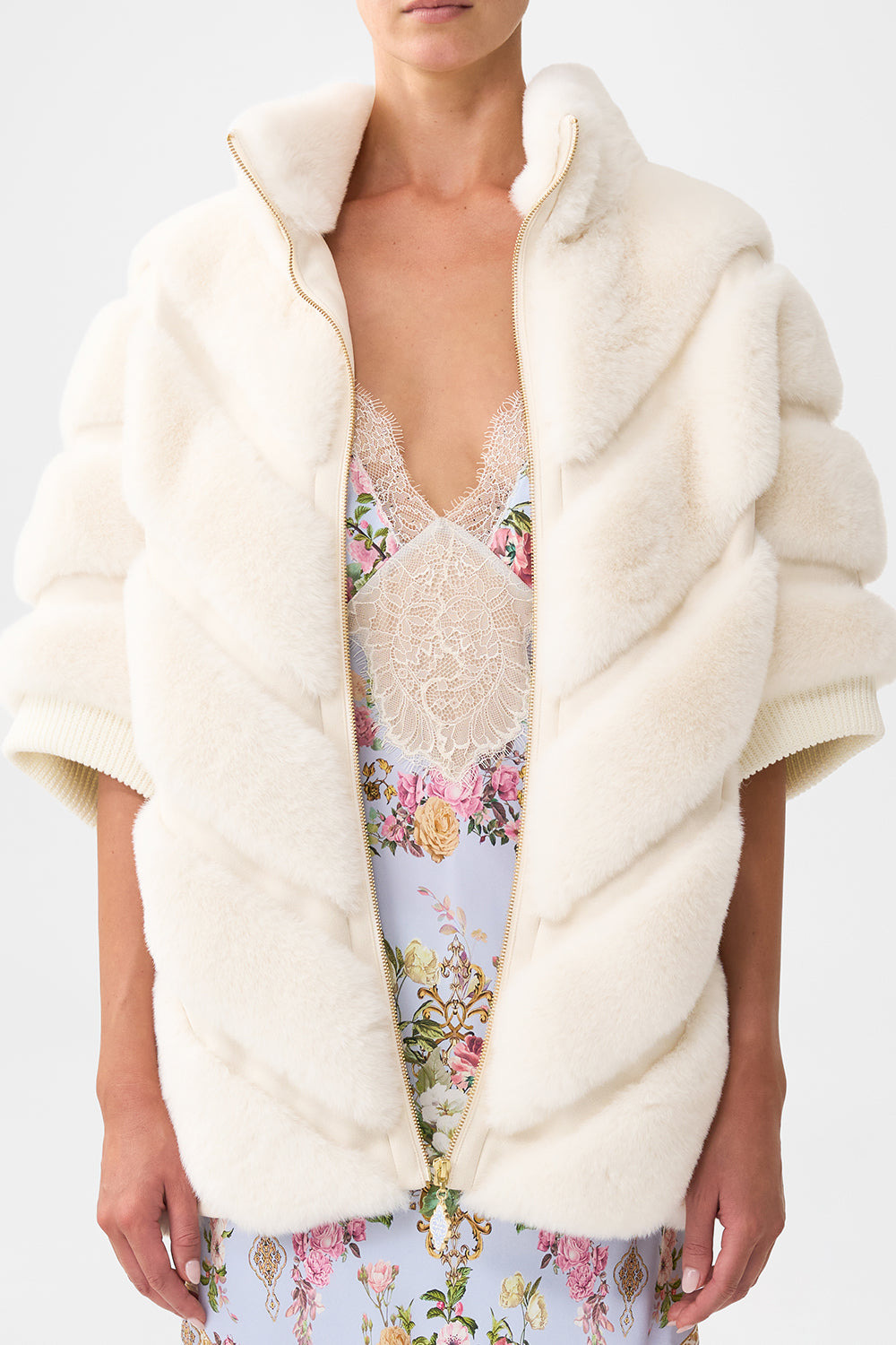 FAUX FUR SHORT SLEEVE SLOUCH JACKET - 6
