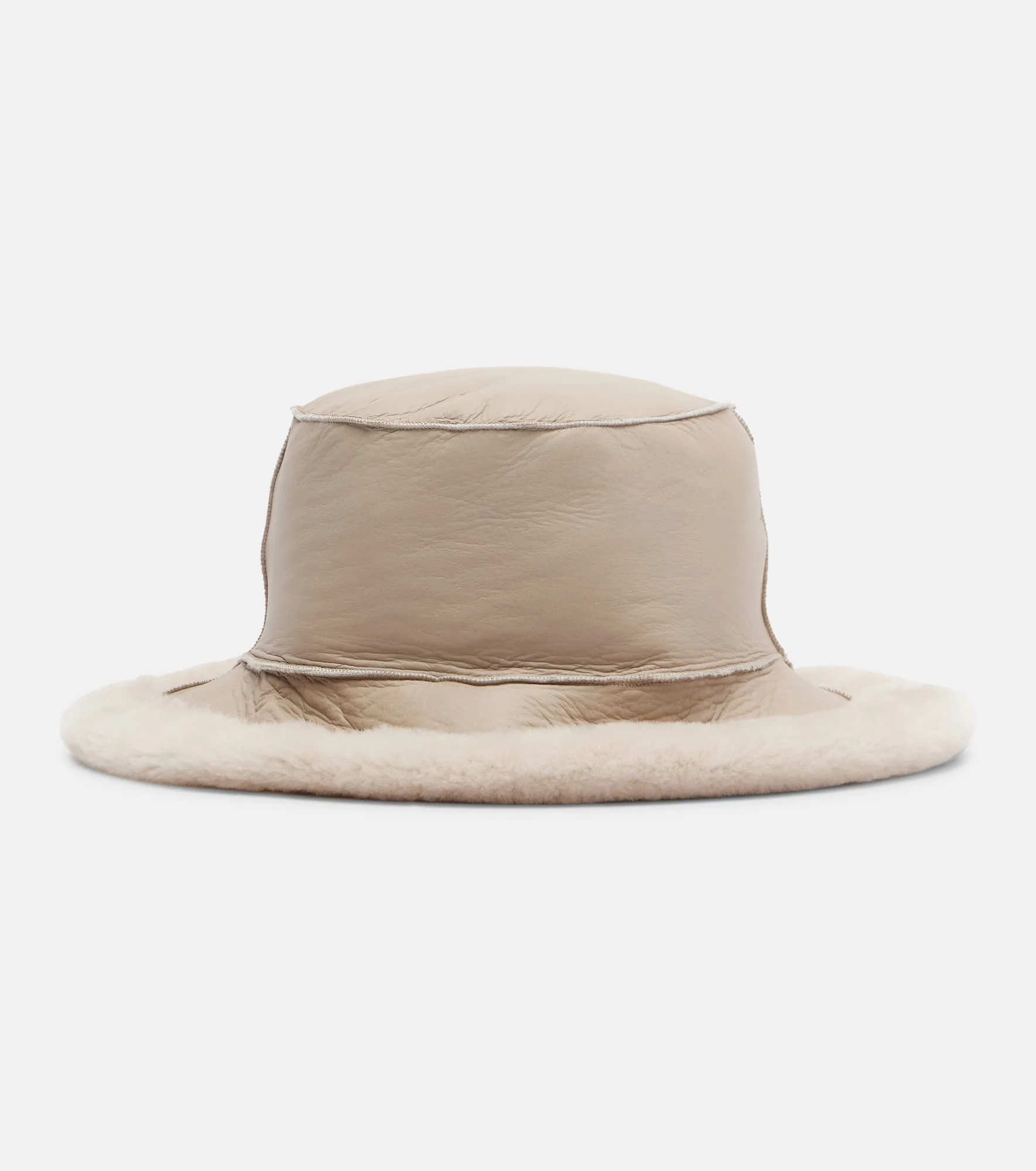 Shearling-trimmed leather boater hat - 1