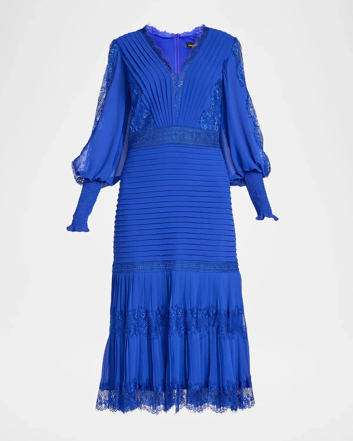 Pleated Chiffon & Lace Bishop-Sleeve Dress - 1