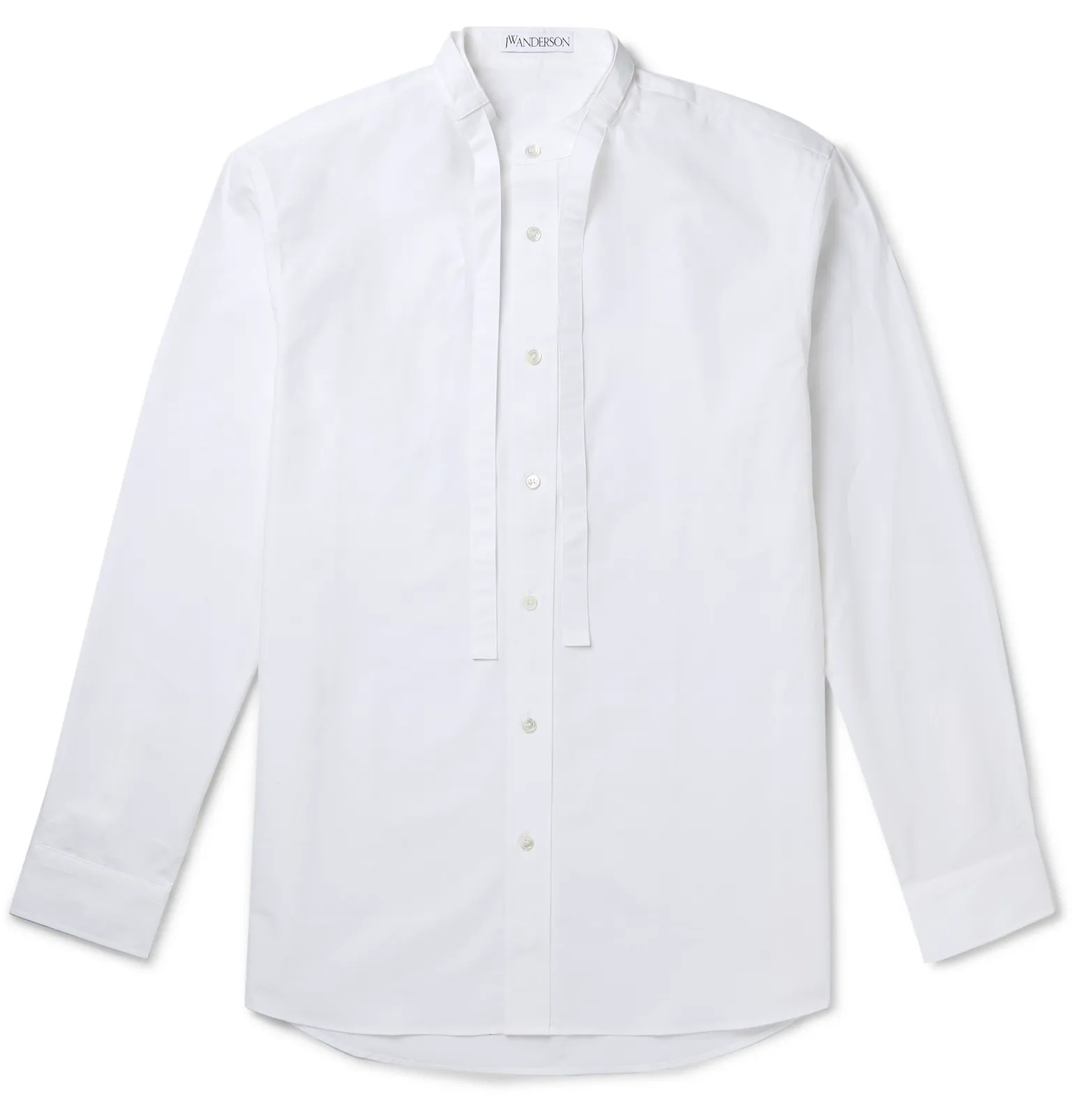 Grandad-Collar Tie-Detailed Cotton Shirt - 1