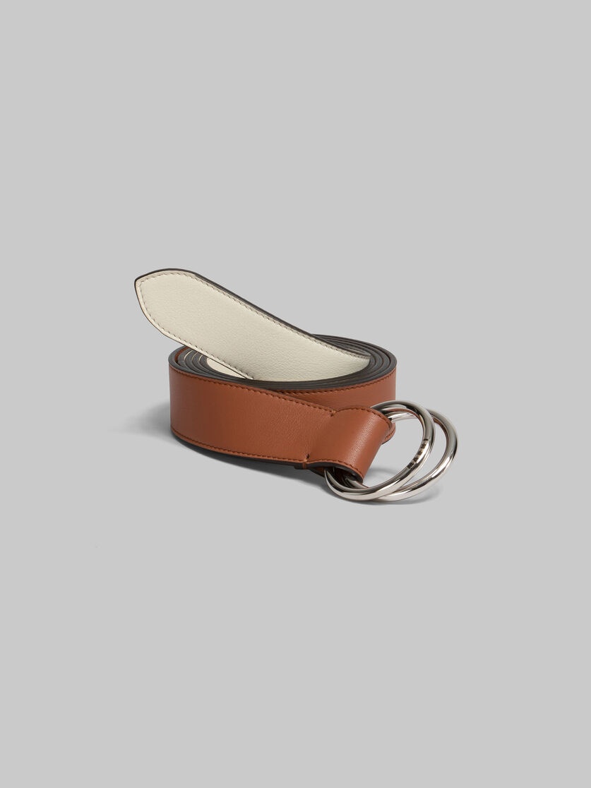 BROWN AND CREAM LEATHER BELT WITH RING BUCKLE - 2