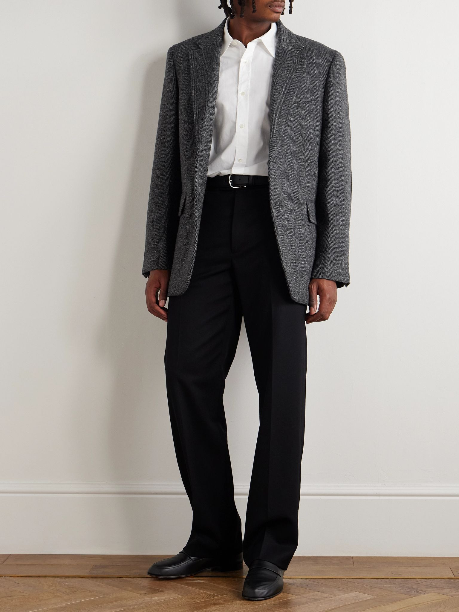 Roy Suede-Trimmed Herrinbone Wool Blazer Unknown - 2