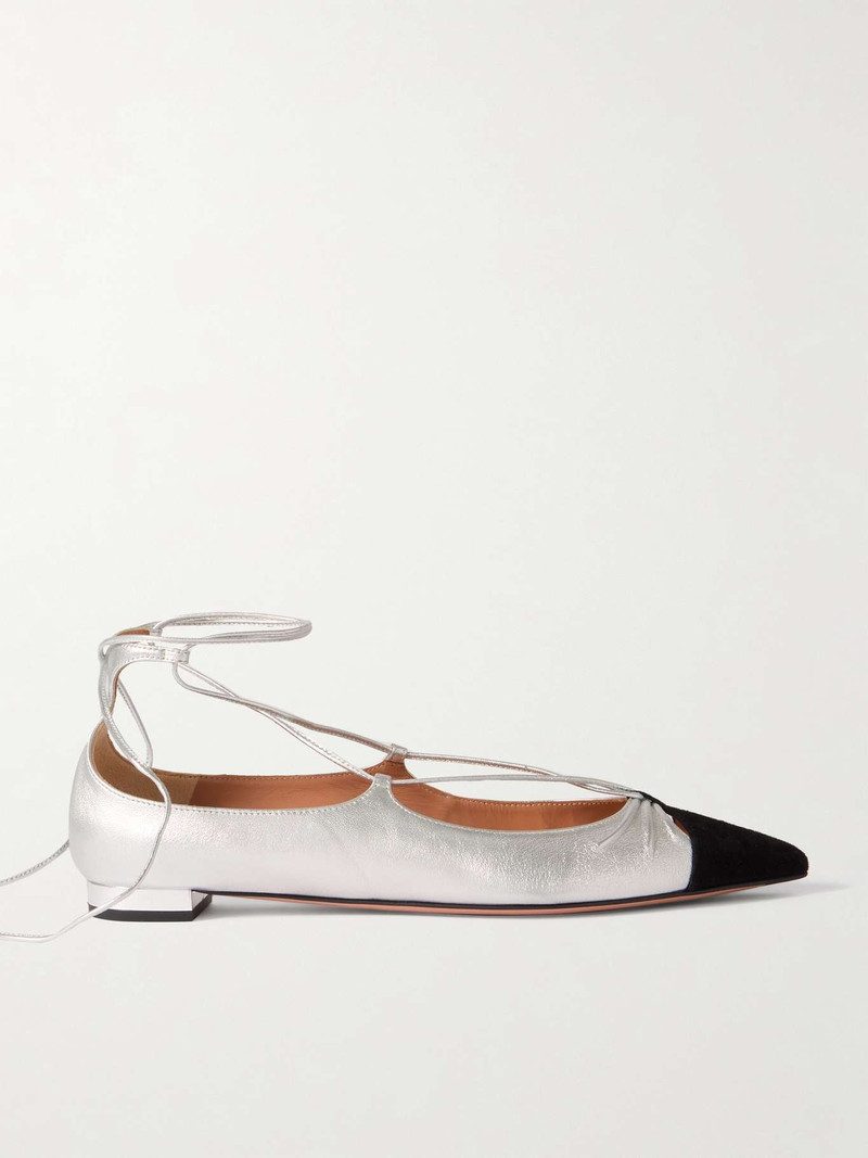 Gabi lace-up metallic leather point-toe flats - 1