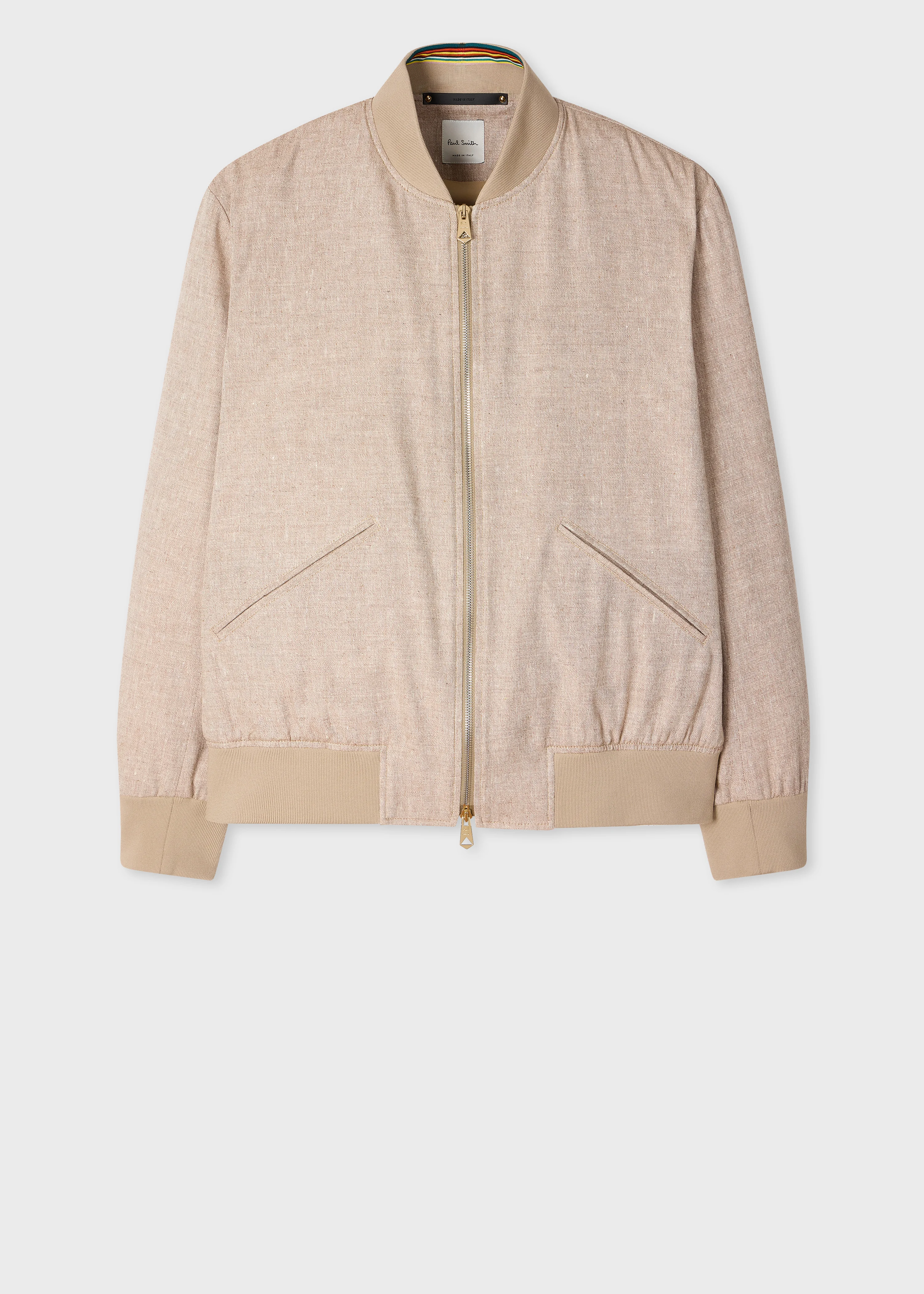 Sand Linen-Silk Bomber Jacket - 1