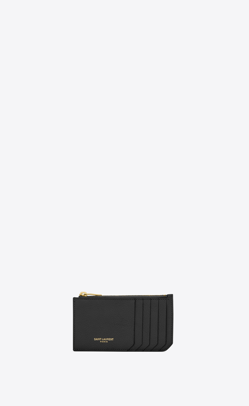 saint laurent paris fragments zipped card case in grained leather - 1