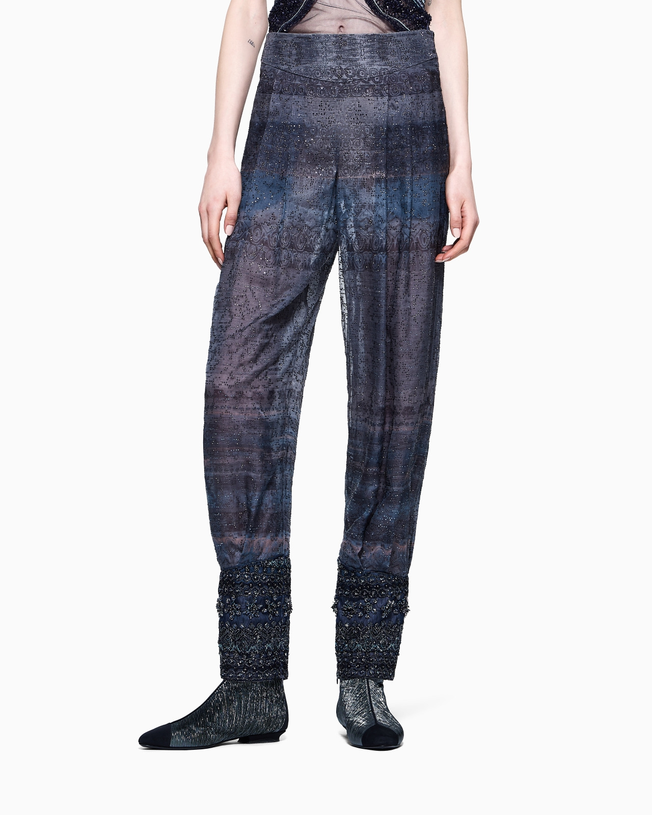 PRINTED FABRIC EMBROIDERED TROUSERS - 4