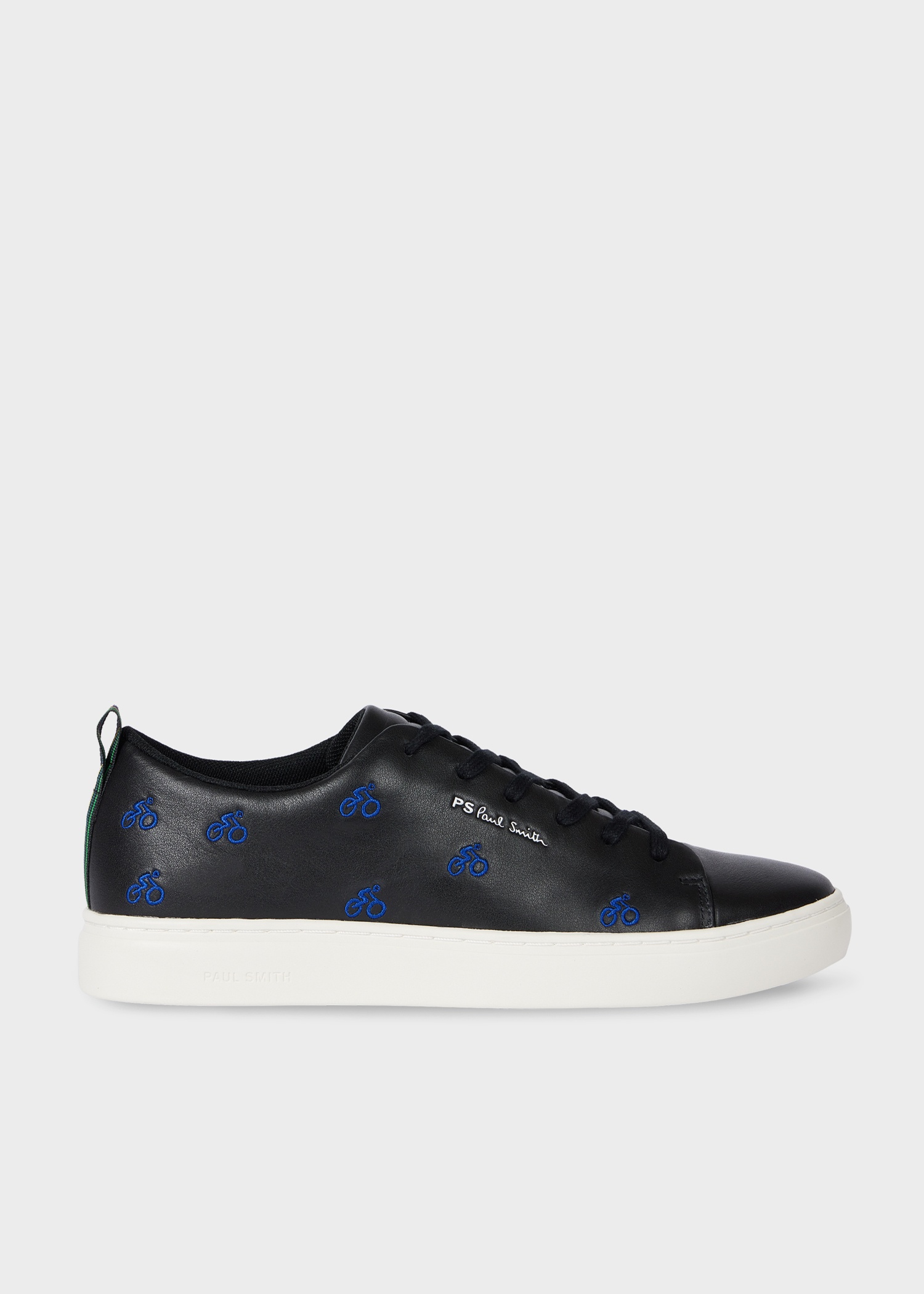 Black Leather 'Lee' Trainers with Embroidered Cyclist - 1