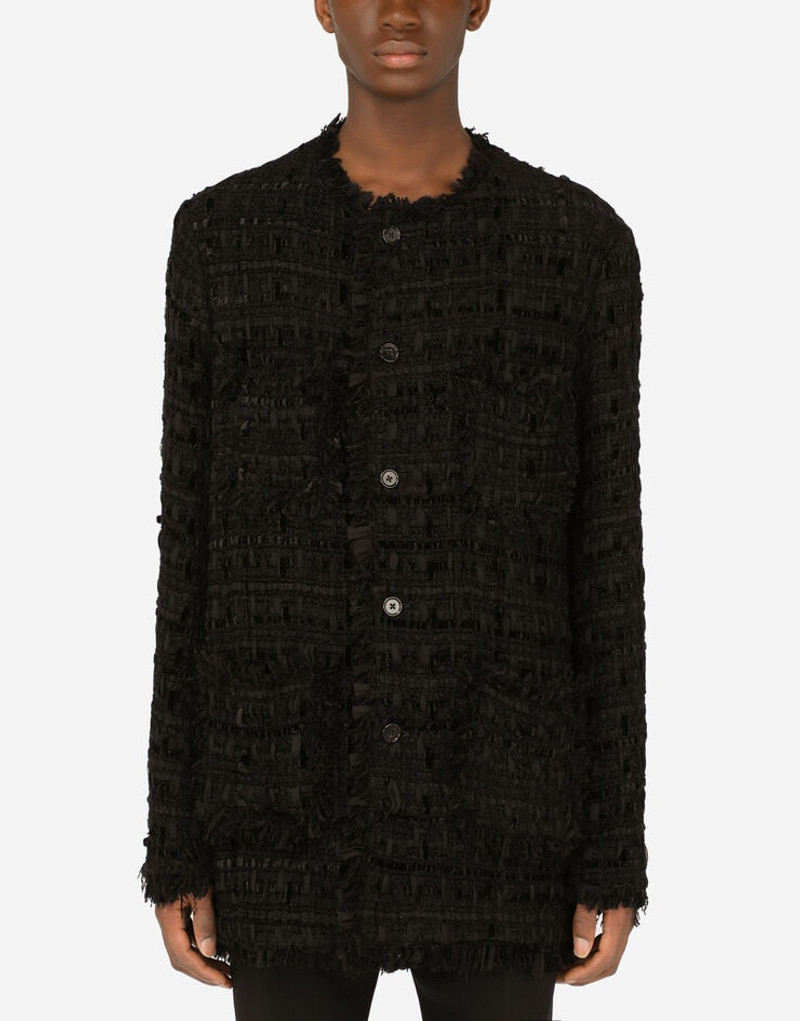 Short coat with woven strips 1