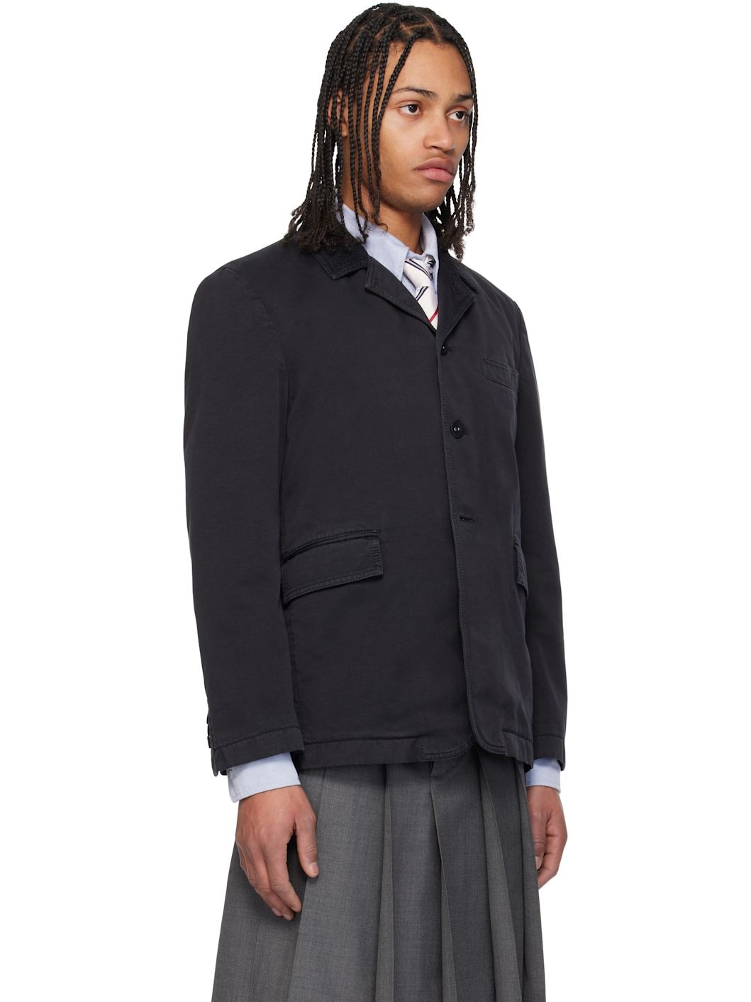 Black Cotton Twill Cutaway Blazer - 2