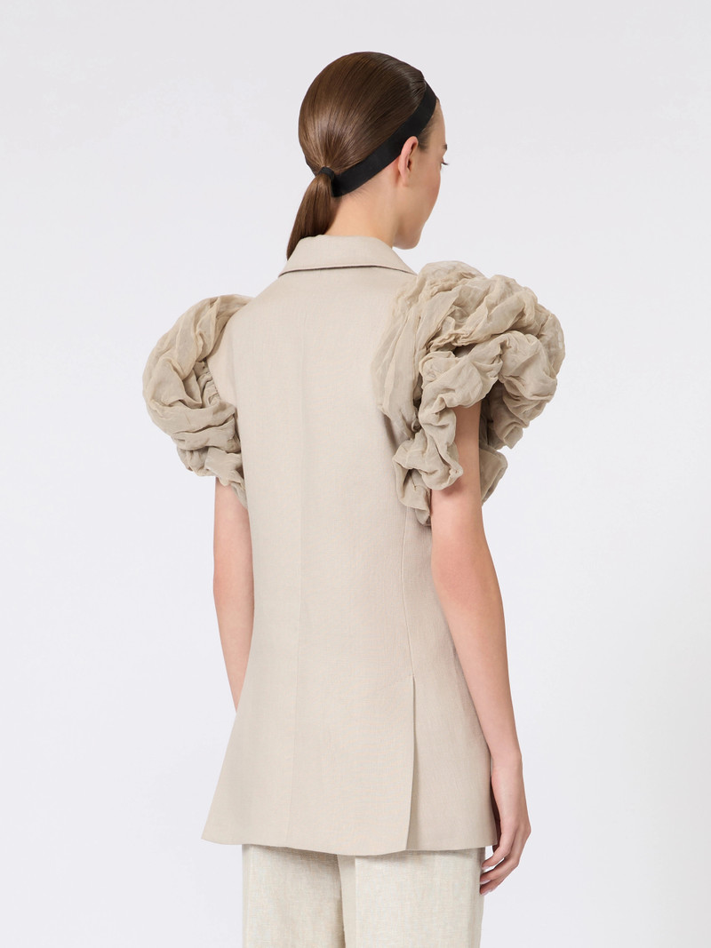 ABITURO Oversized sleeveless linen jacket with ruffles - SAND 4