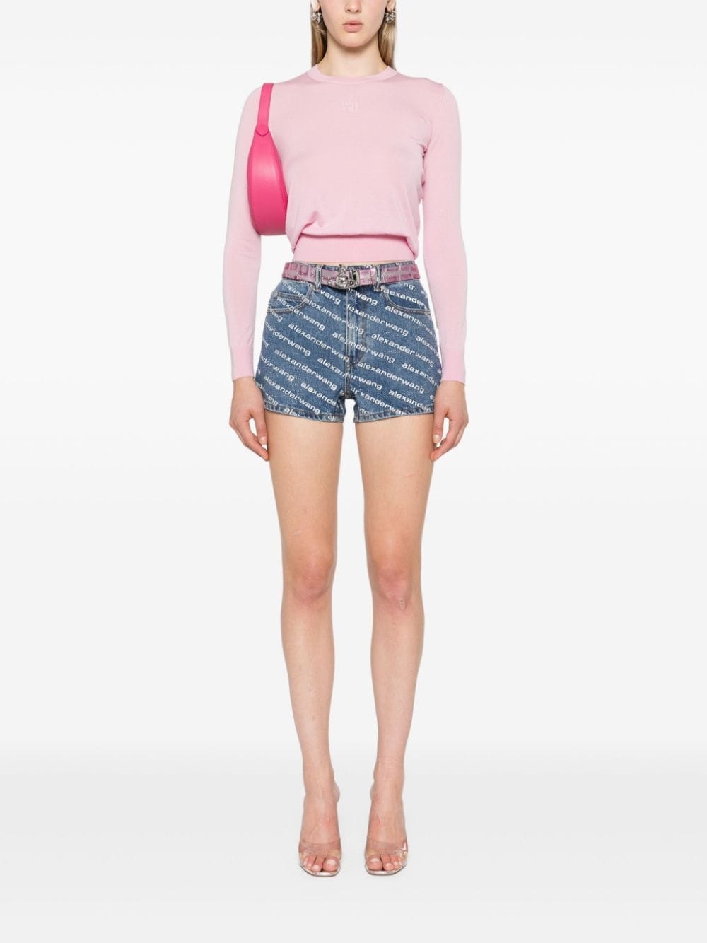 rhinestoned denim shorts - 2