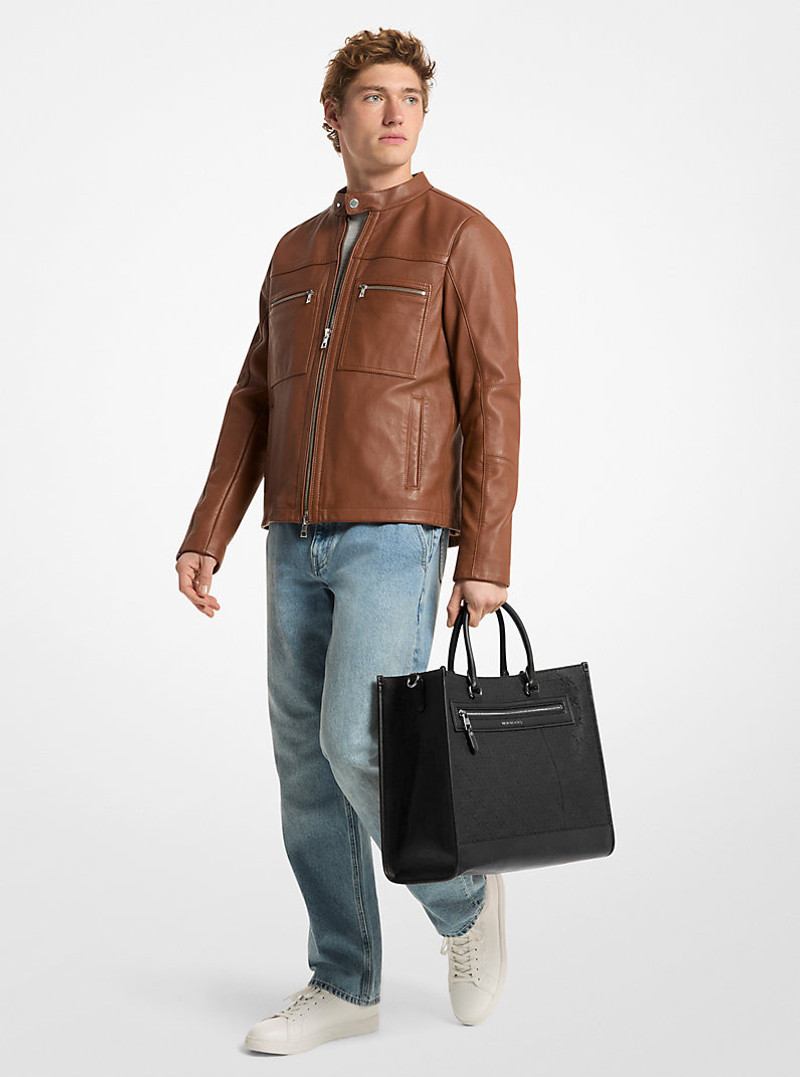 Jet Set Logo Embossed Leather Tote Bag 3